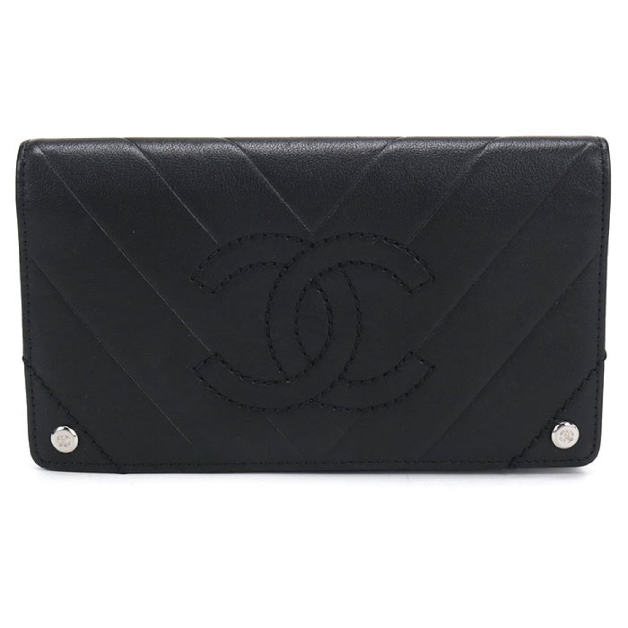 Chanel Black Leather Long Wallet (Bi-Fold) (Pre-Owned)