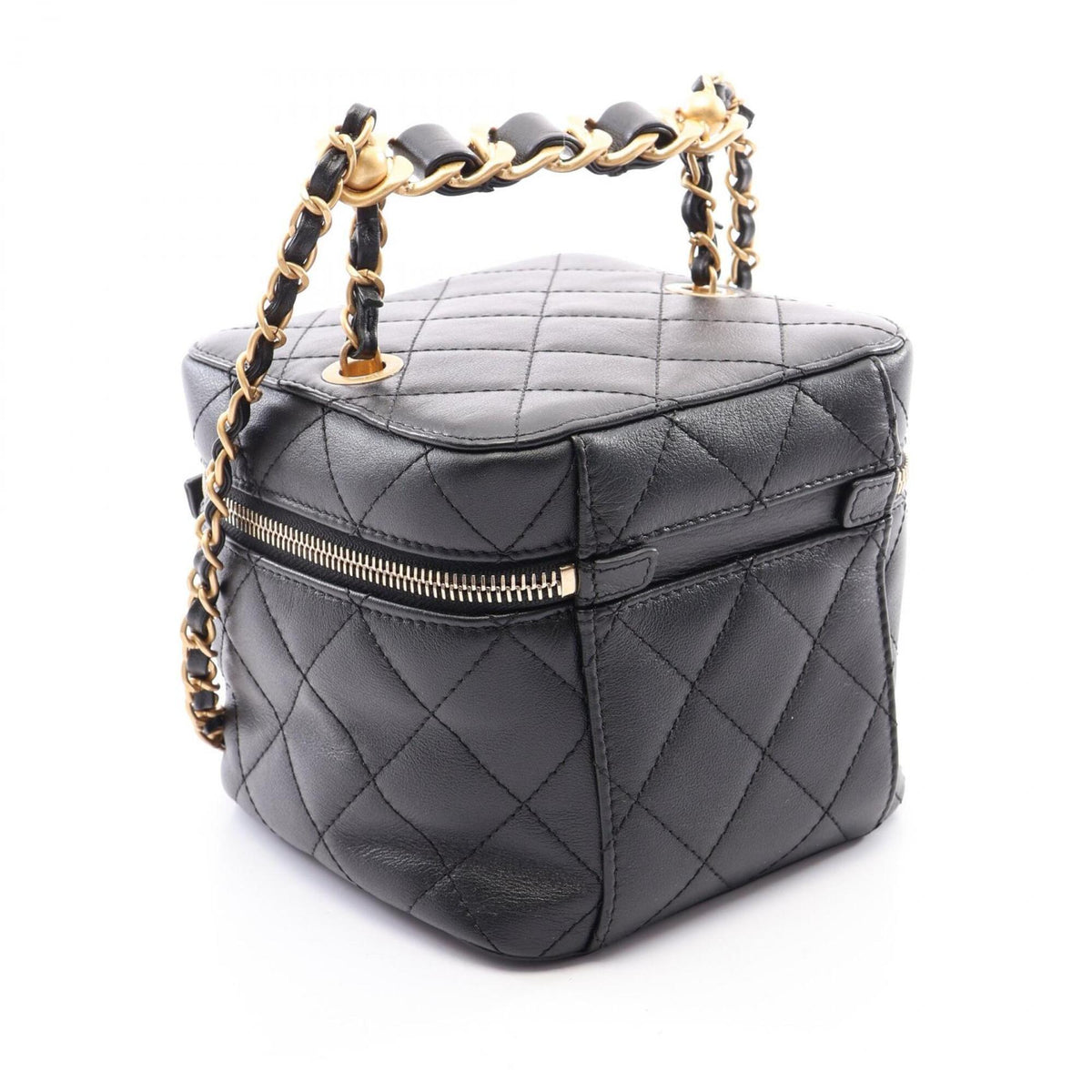 Chanel Black Leather Handbag Shoulder Bag Vanity Bag (Pre-Owned)