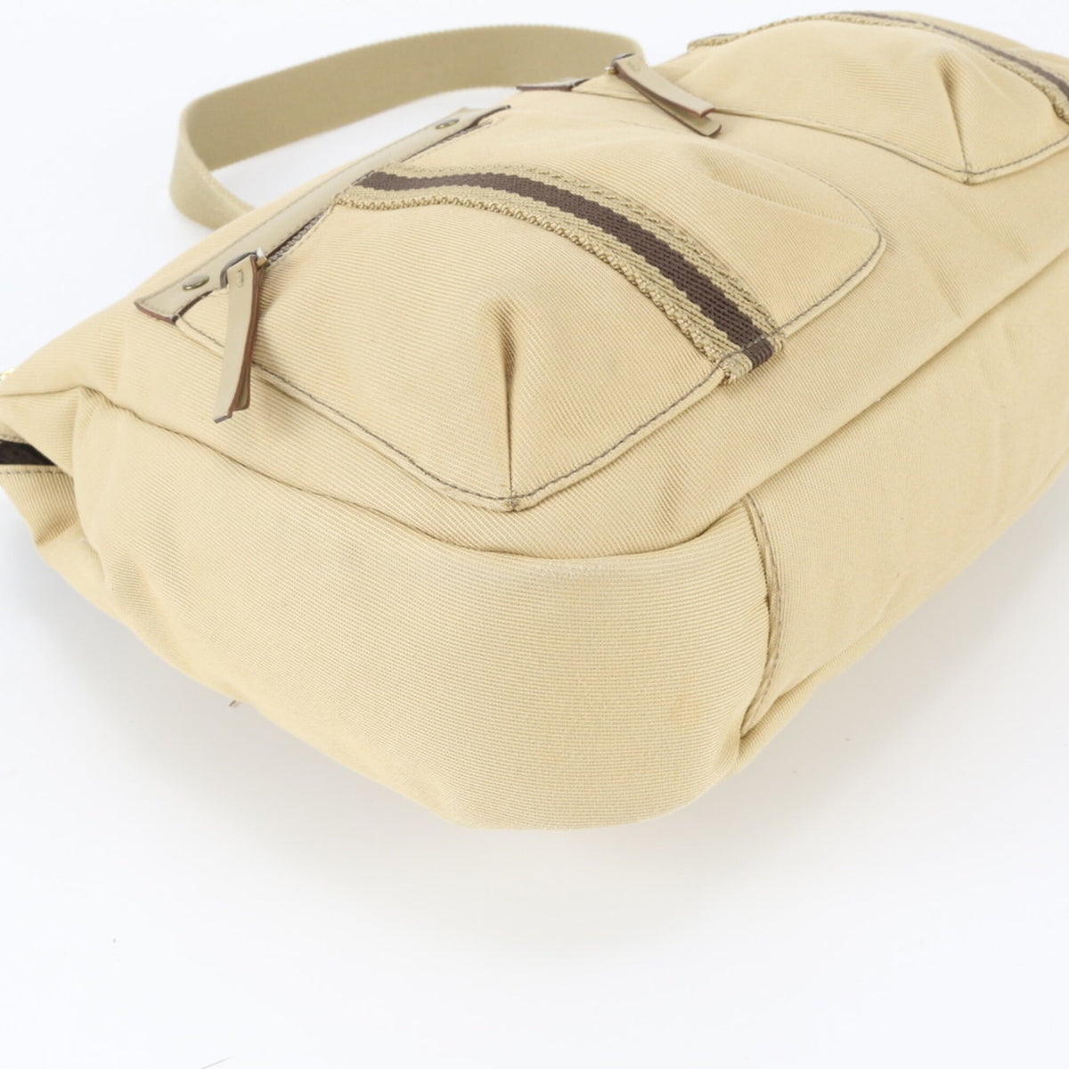 Gucci Beige Leather Canvas Crossbody Bag Handbag Shoulder Bag Tote Bag (Pre-Owned)