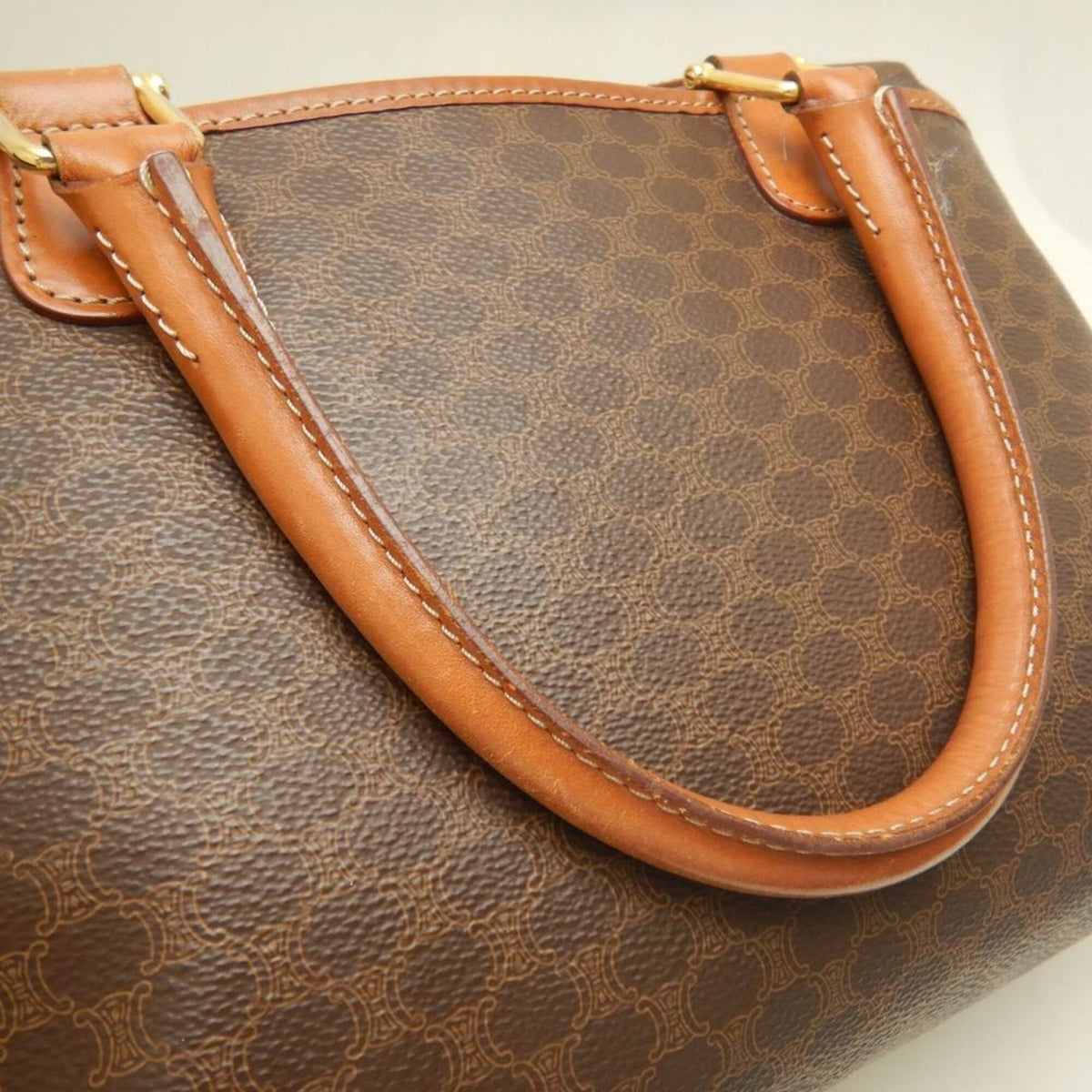 Celine Macadam Brown Coated Canvas Leather Handbag (Pre-Owned)