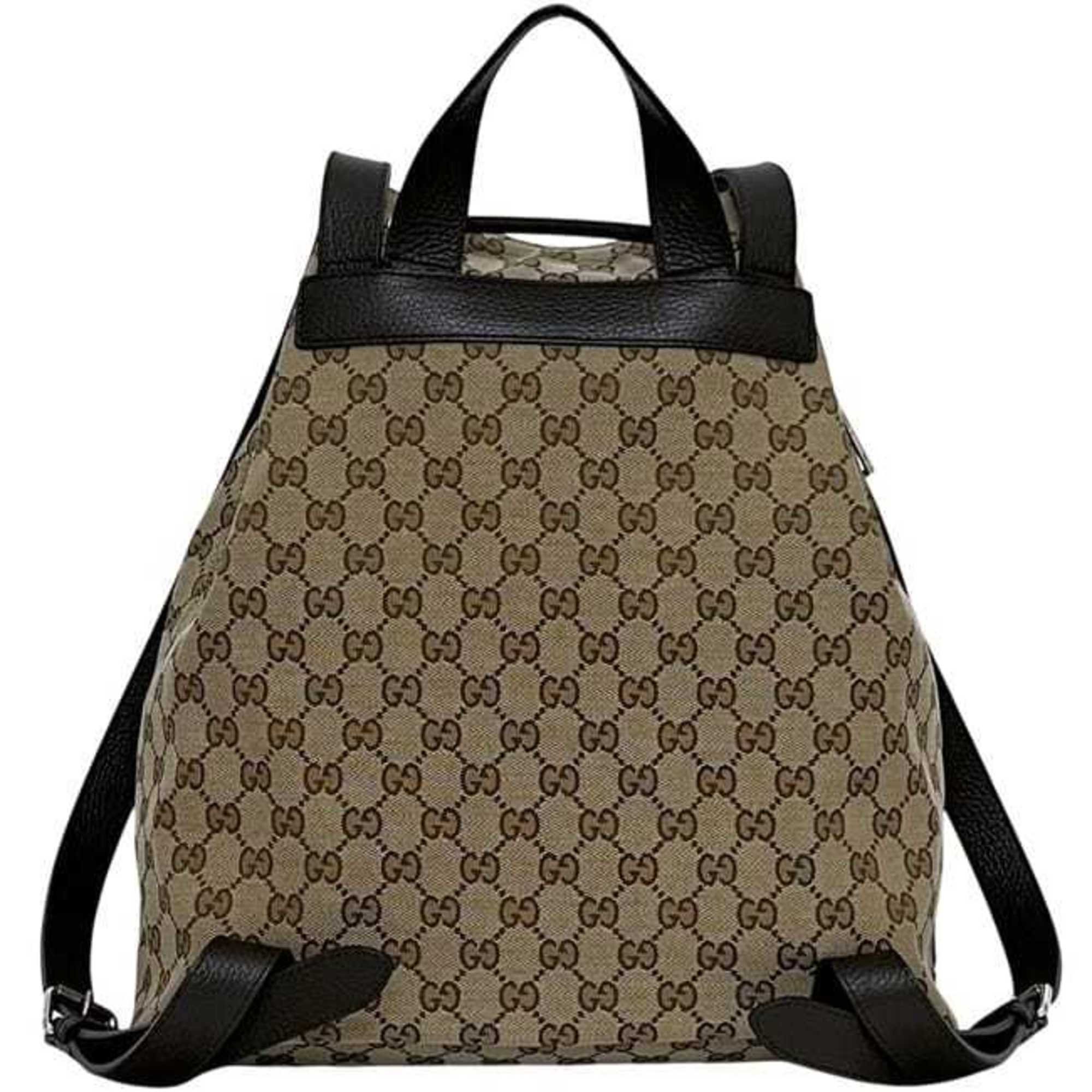 Gucci Beige Brown Brown Gg Gg Canvas Leather Backpack (Pre-Owned)