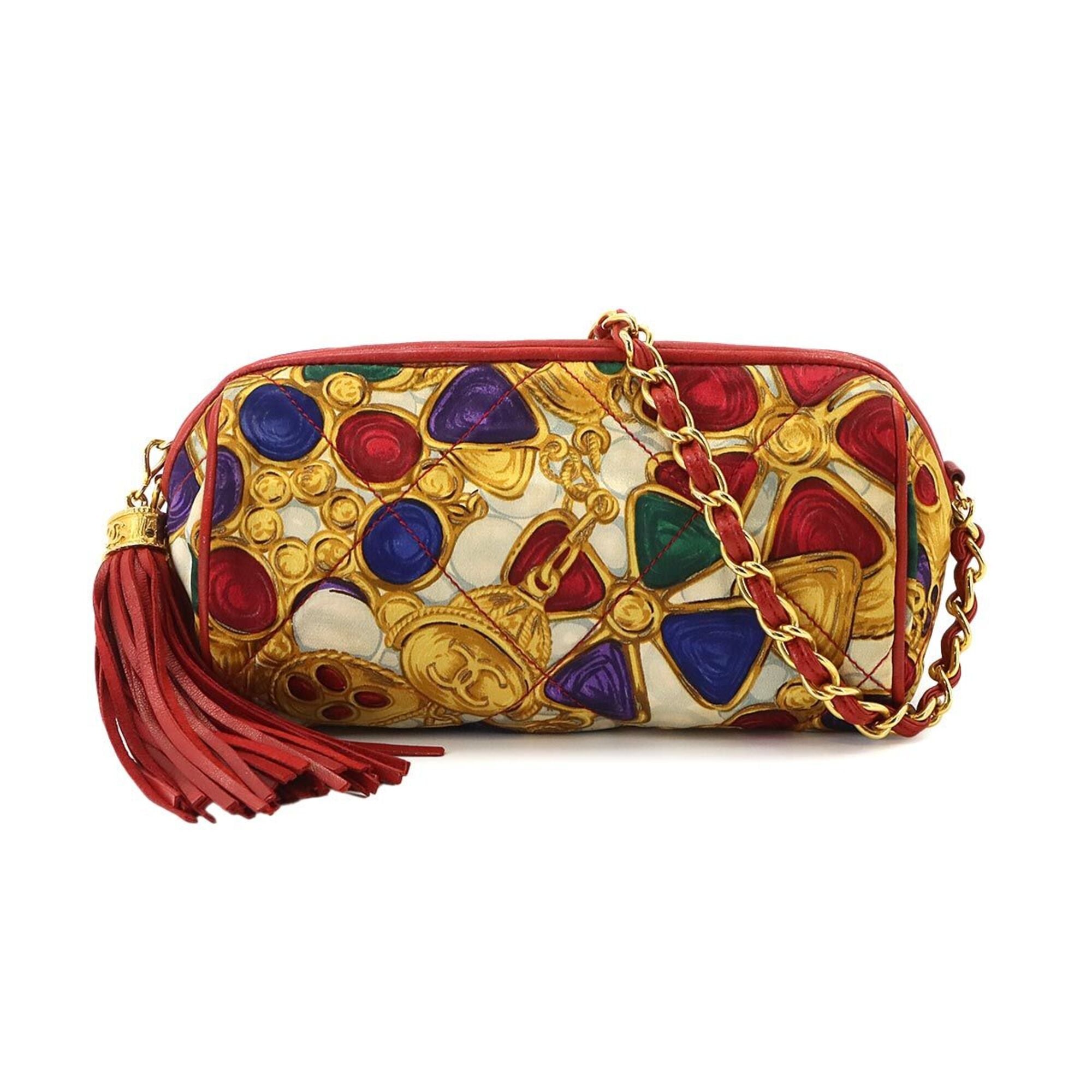 Chanel Multi-Color Red Color Satin Leather Shoulder Bag (Pre-Owned)