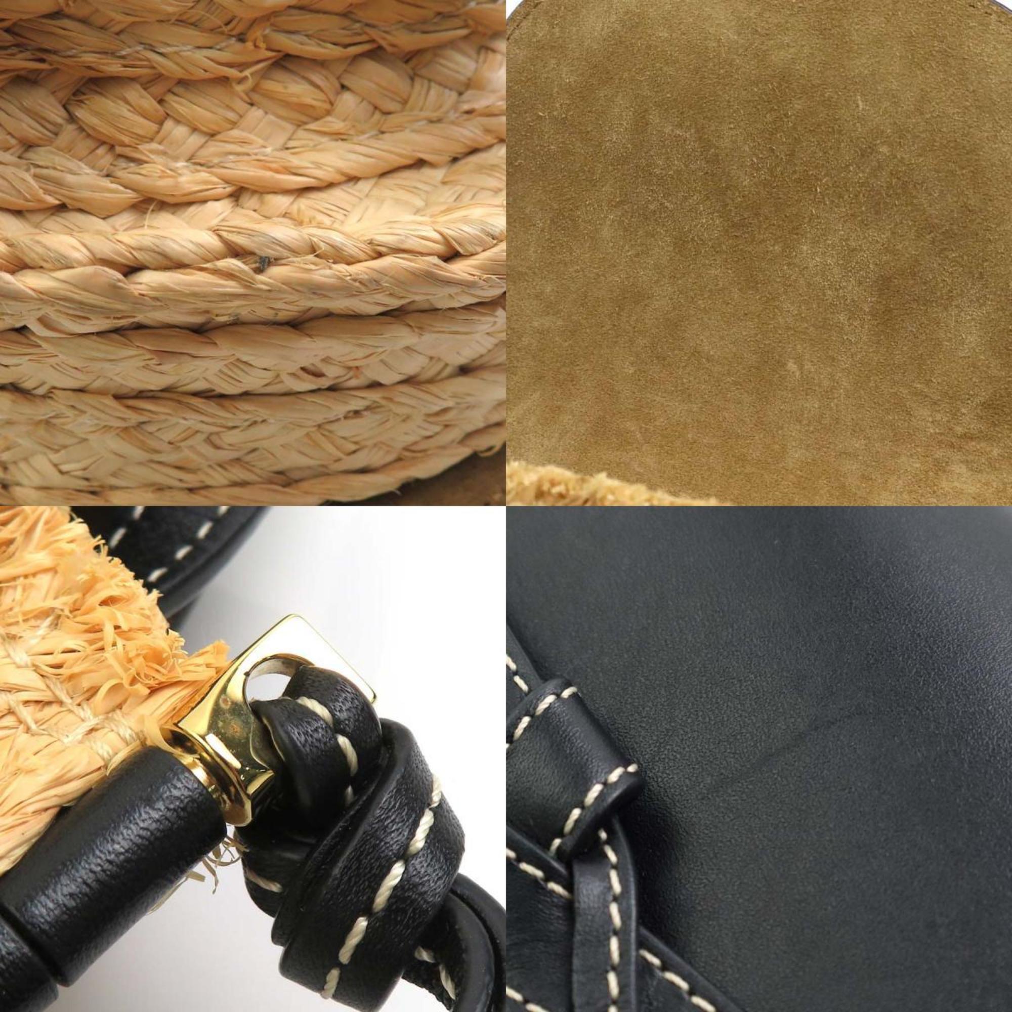 Loewe Beige Black Raffia Leather Shoulder Bag (Pre-Owned)