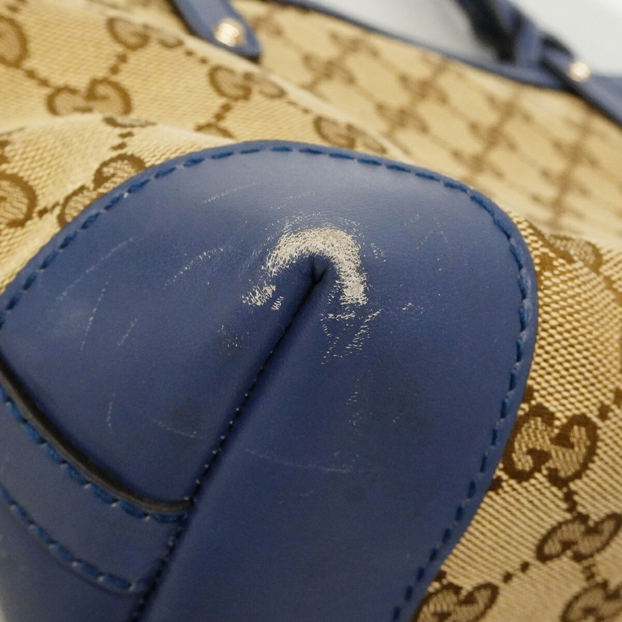 Gucci Beige Blue Canvas Tote Bag (Pre-Owned)
