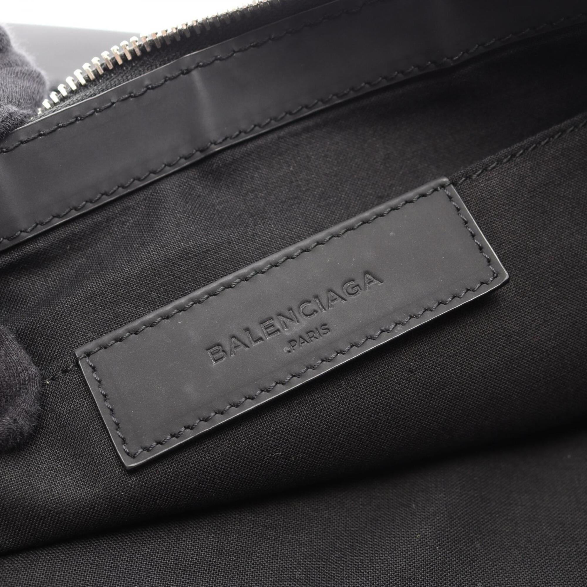 Balenciaga Black Navy Canvas Leather Clutch Bag Handbag (Pre-Owned)