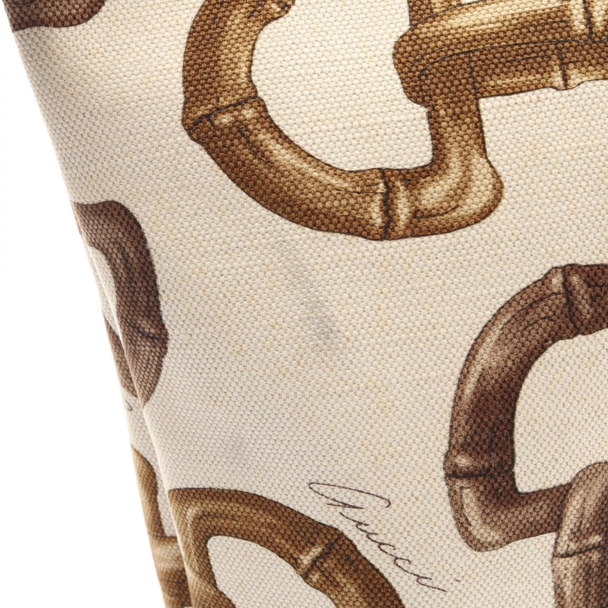 Gucci Brown White Canvas Leather Handbag Tote Bag (Pre-Owned)