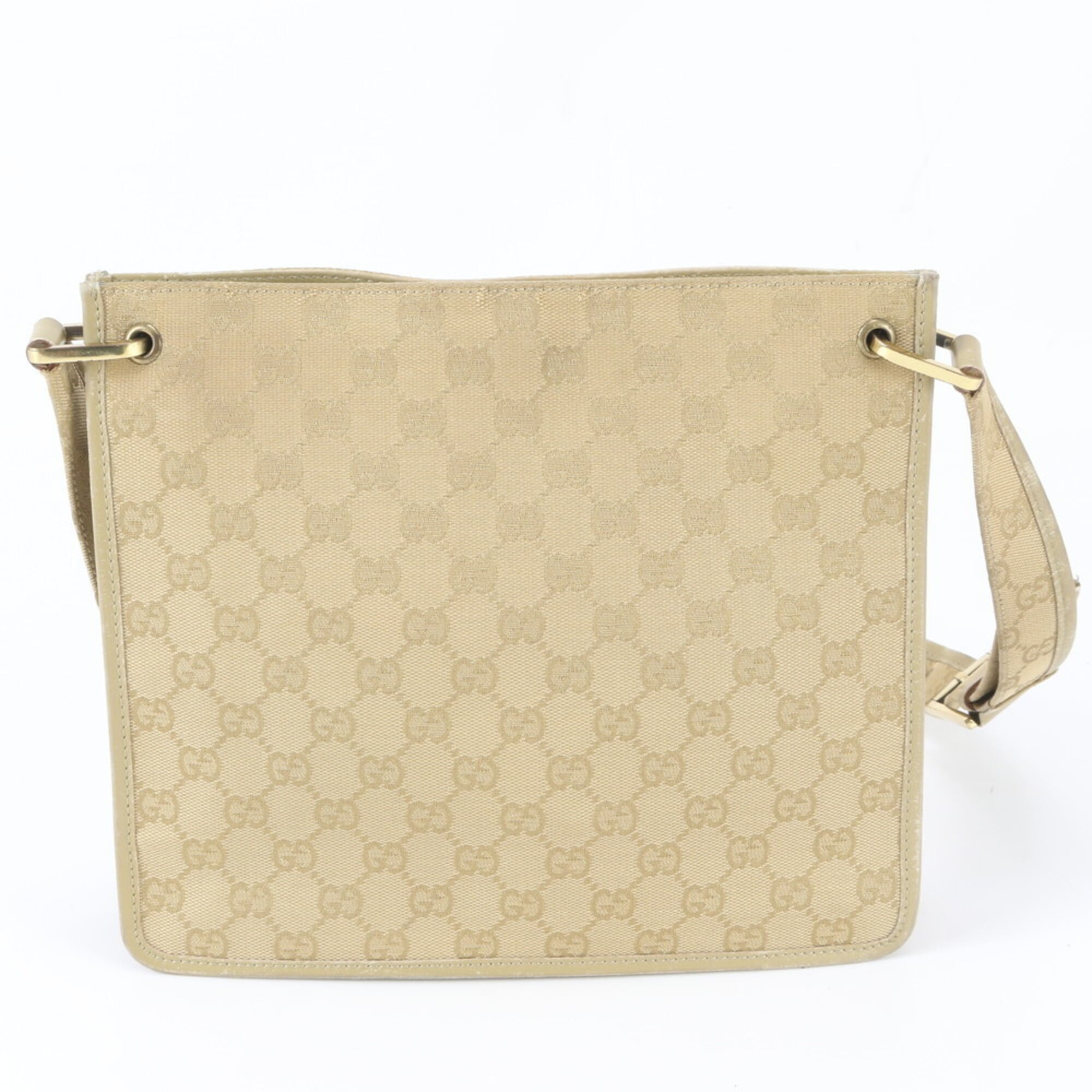 Gucci Beige Leather Canvas Messenger Bag Shoulder Bag (Pre-Owned)