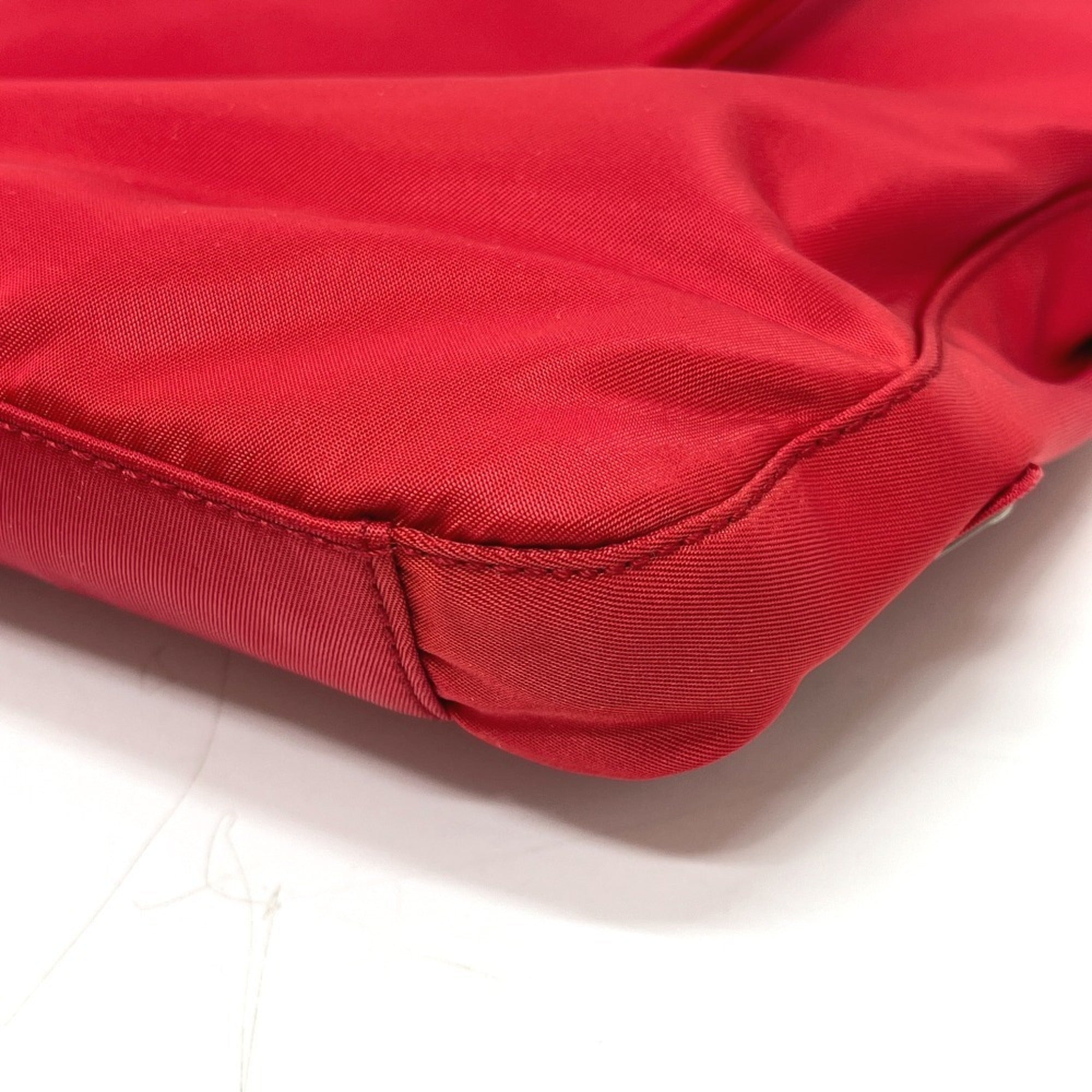 Prada Red Color Nylon Handbag Tote Bag (Pre-Owned)