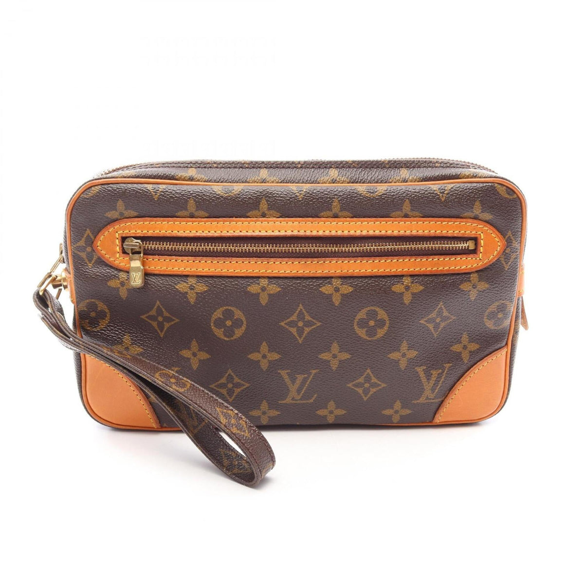 Louis Vuitton Brown Coated Canvas Monogram Leather Clutch Bag Handbag (Pre-Owned)