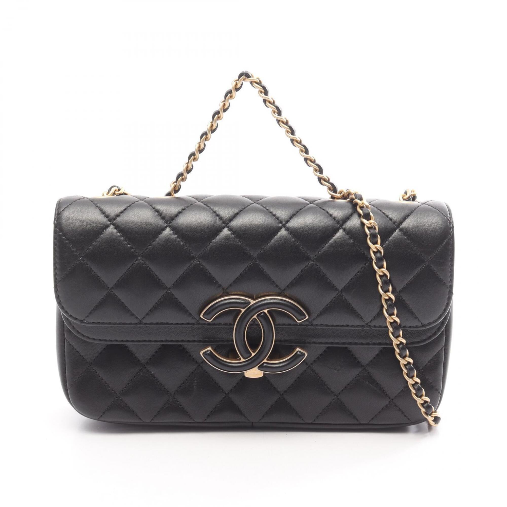 Chanel Black Leather Handbag Shoulder Bag (Pre-Owned)
