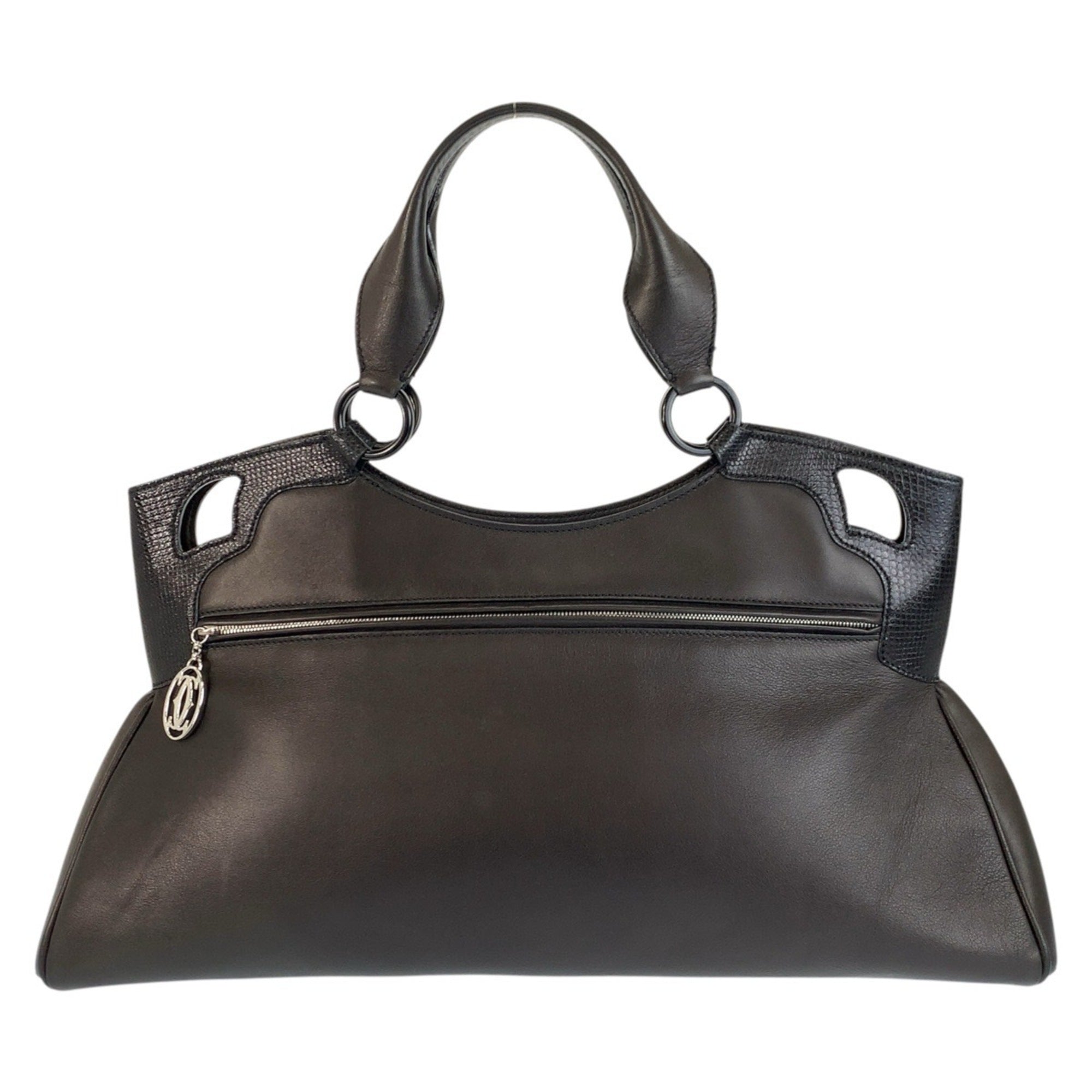 Cartier Black Leather Handbag Shoulder Bag Tote Bag (Pre-Owned)