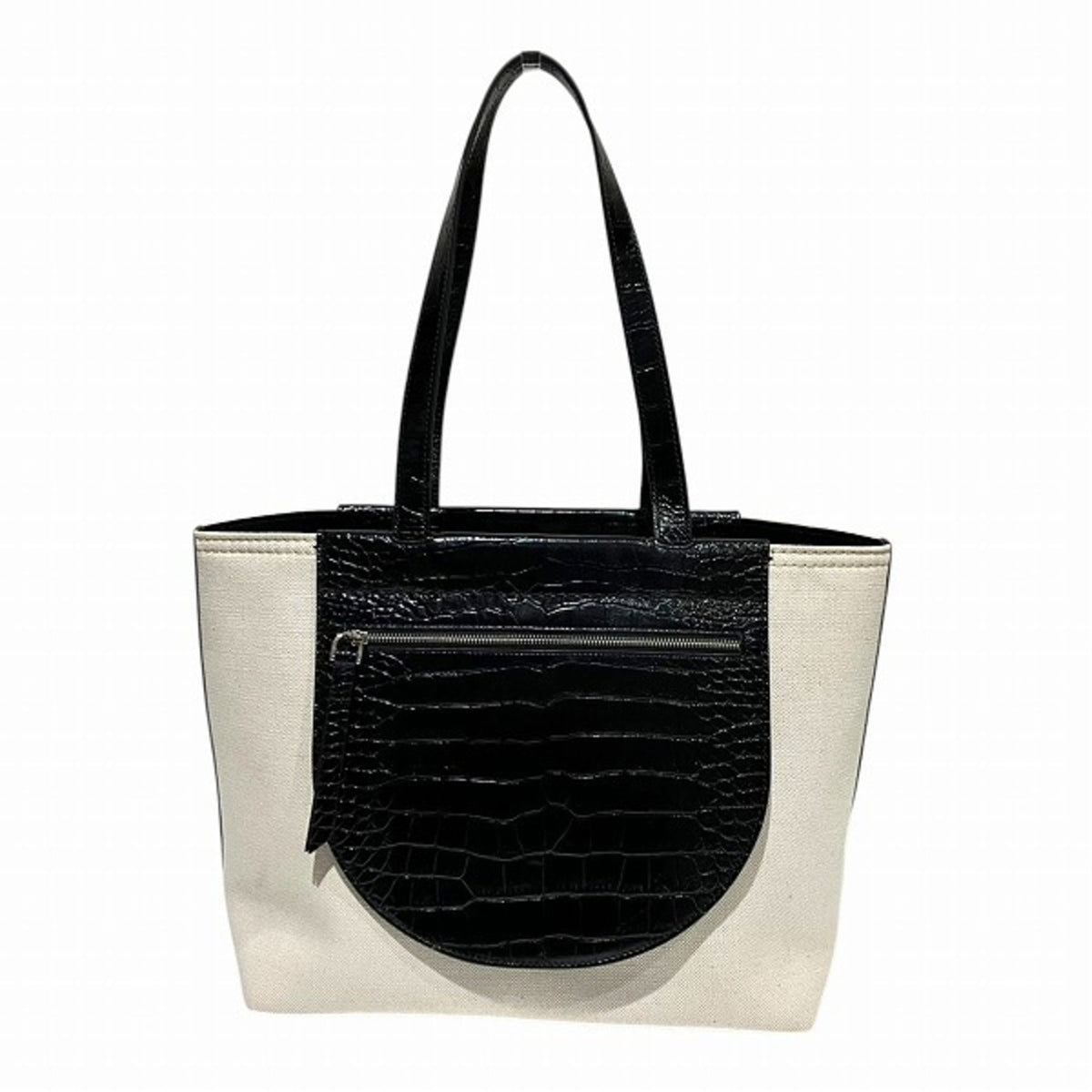 Tod's Beige Black Canvas Leather Tote Bag (Pre-Owned)