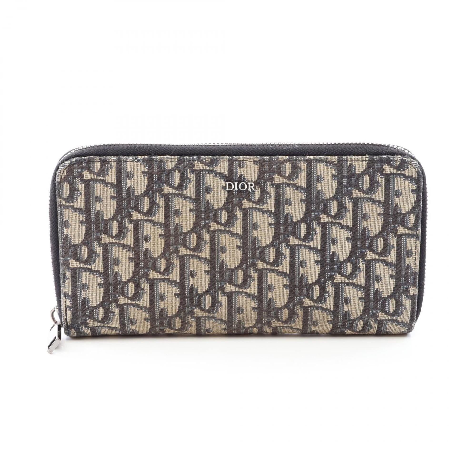 Christian Dior Beige Navy Canvas Long Wallet (Bi-Fold) (Pre-Owned)