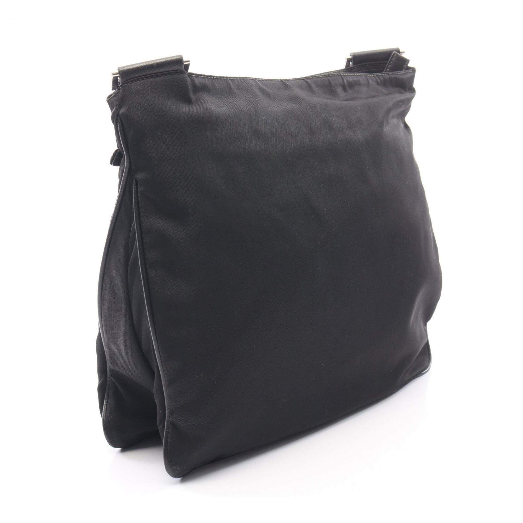Prada Black Nylon Leather Handbag Shoulder Bag (Pre-Owned)