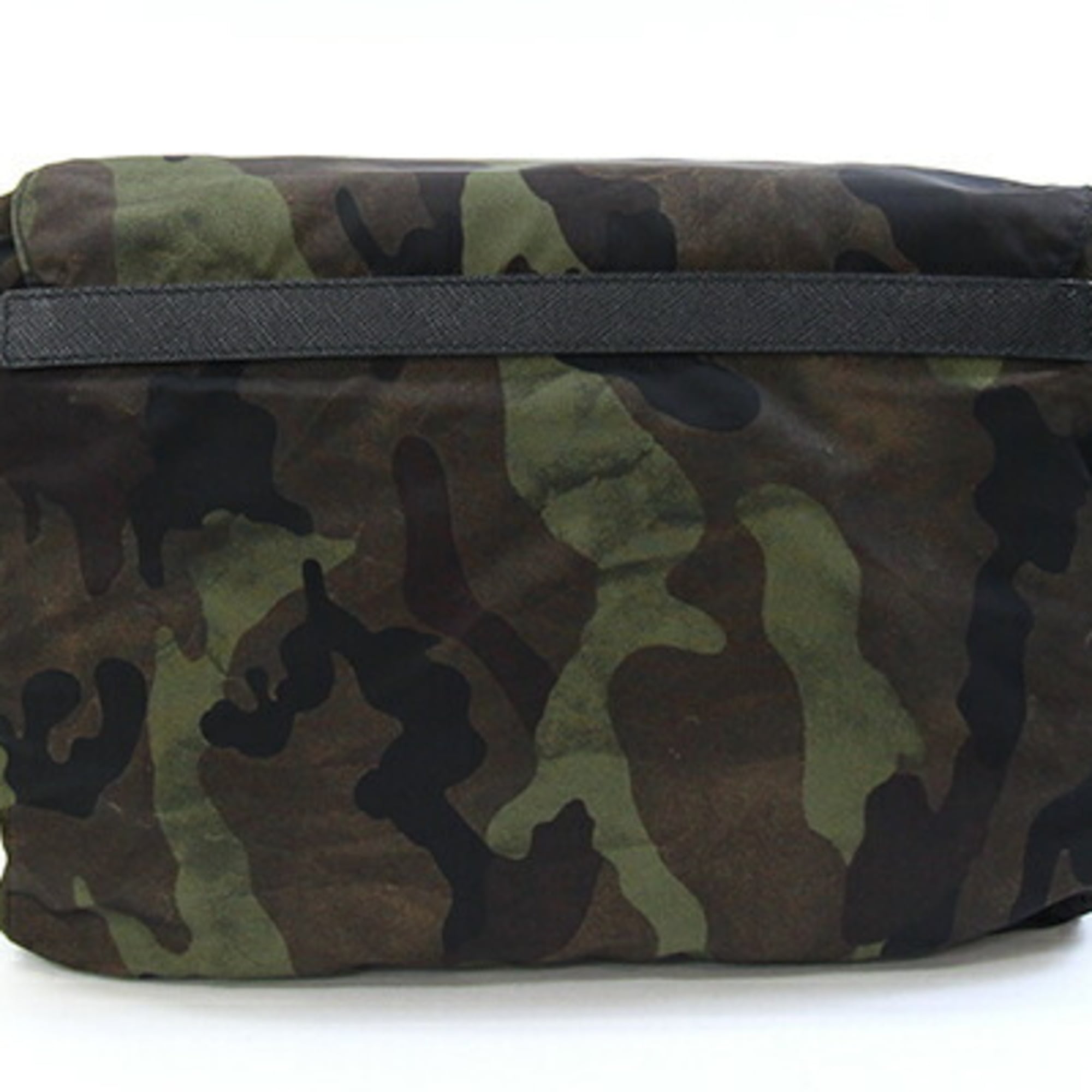 Prada Black Brown Green Khaki Nylon Leather Shoulder Bag (Pre-Owned)