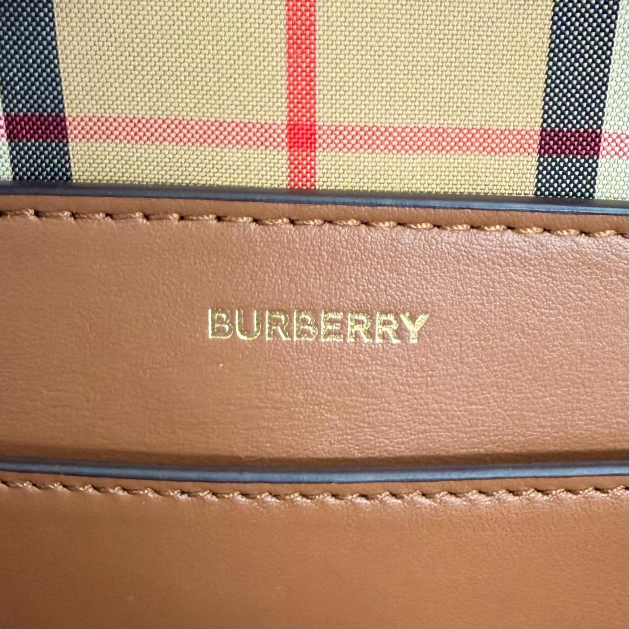 Burberry Black Brown Leather Cotton Polyester Shoulder Bag Tote Bag (Pre-Owned)