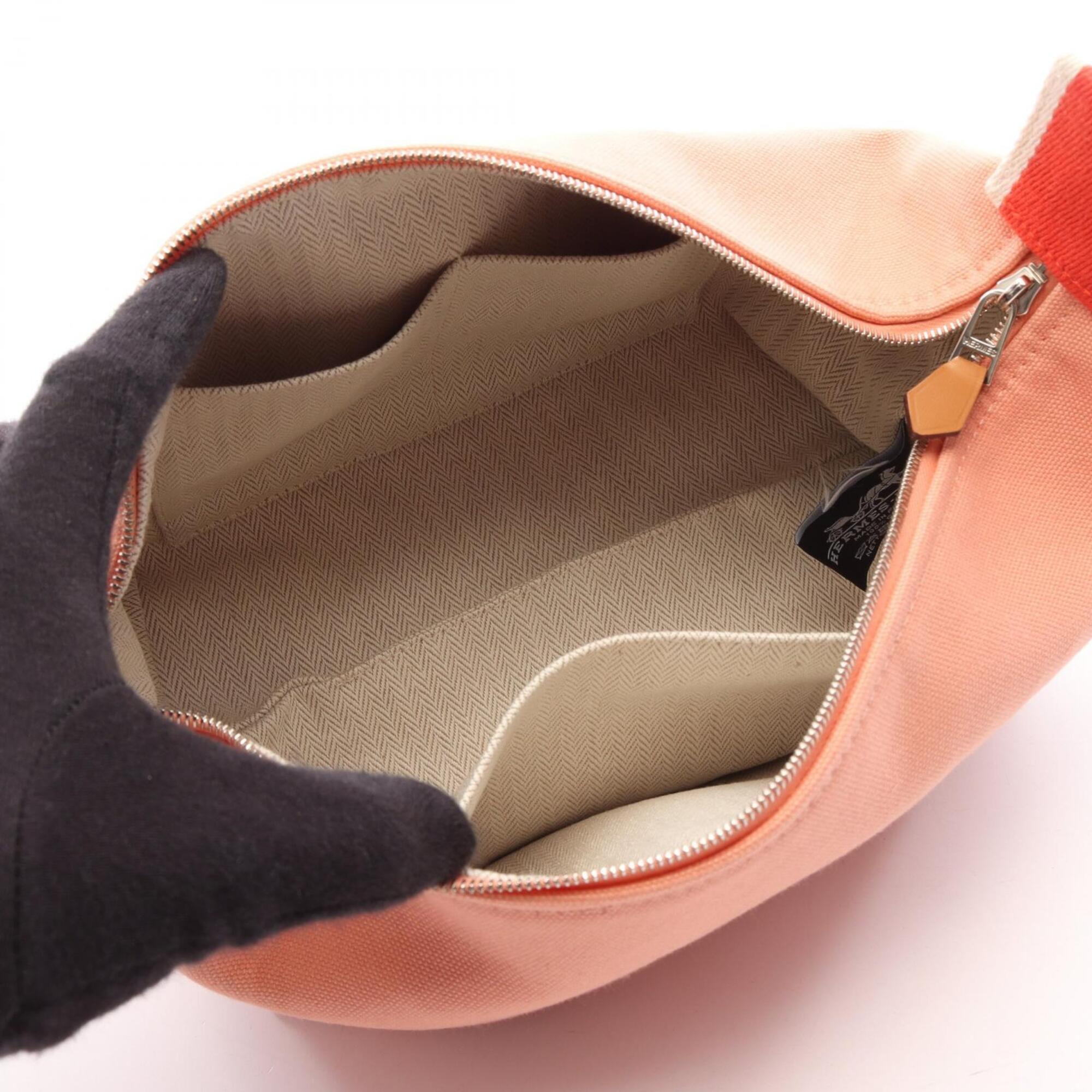 Hermes Pink Red Color Canvas Handbag (Pre-Owned)
