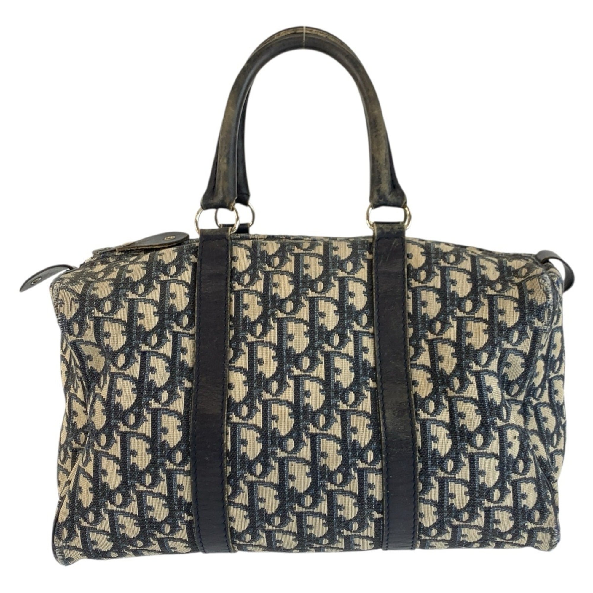 Christian Dior Navy Canvas Leather Boston Bag Handbag (Pre-Owned)