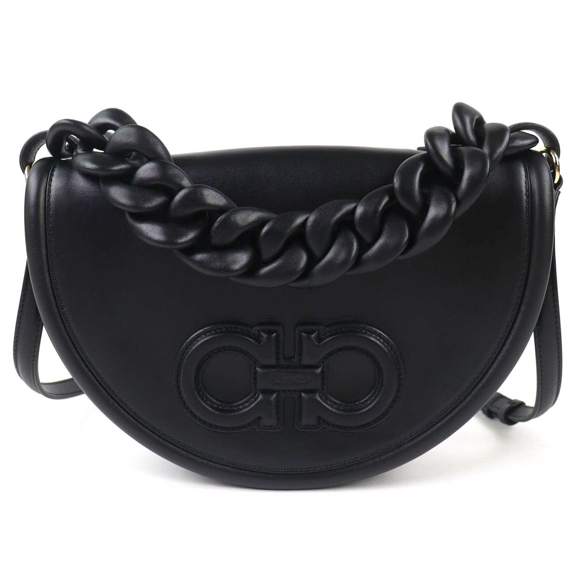 Salvatore Ferragamo Black Leather Handbag Shoulder Bag (Pre-Owned)