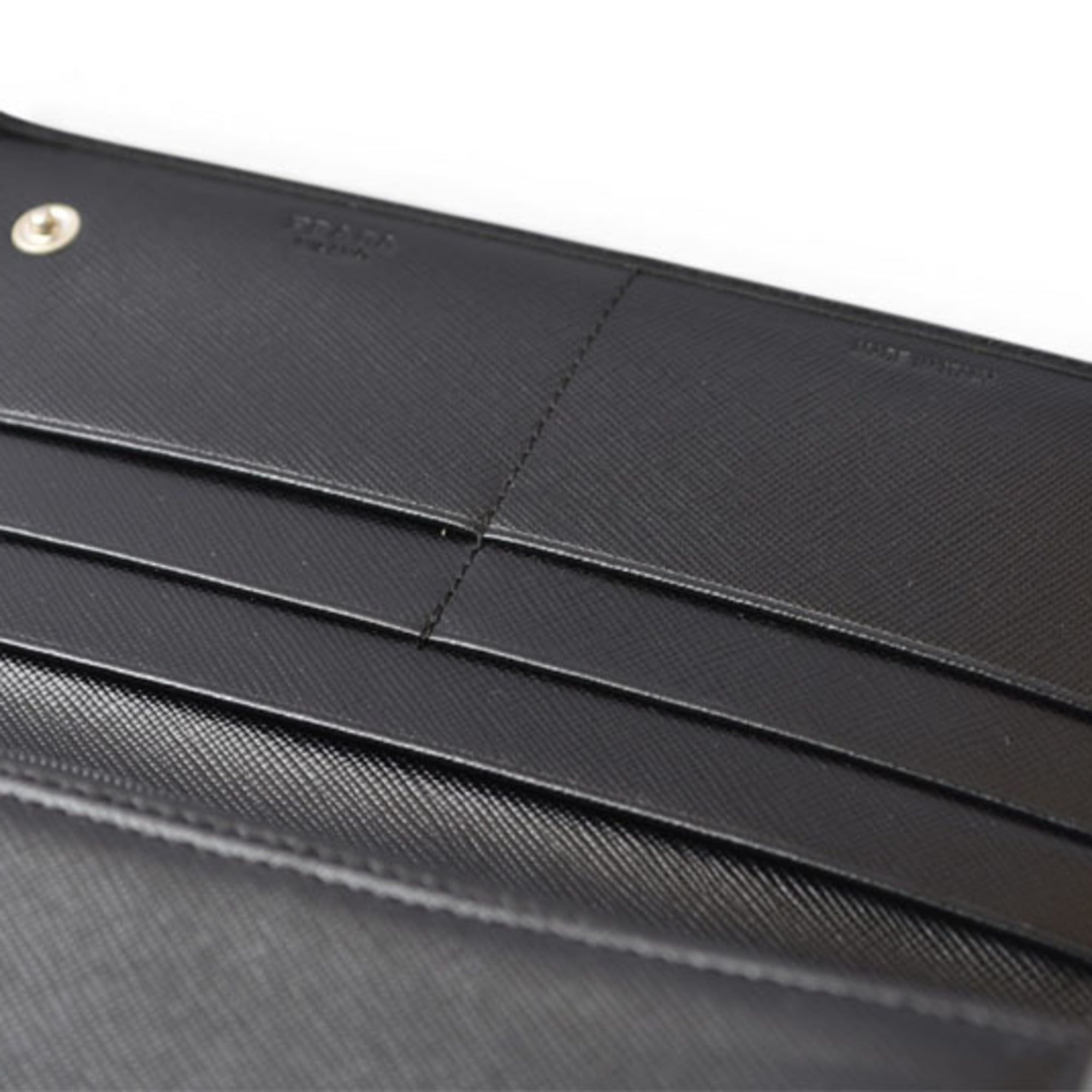 Prada Saffiano Black Nero Leather Long Wallet (Bi-Fold) (Pre-Owned)