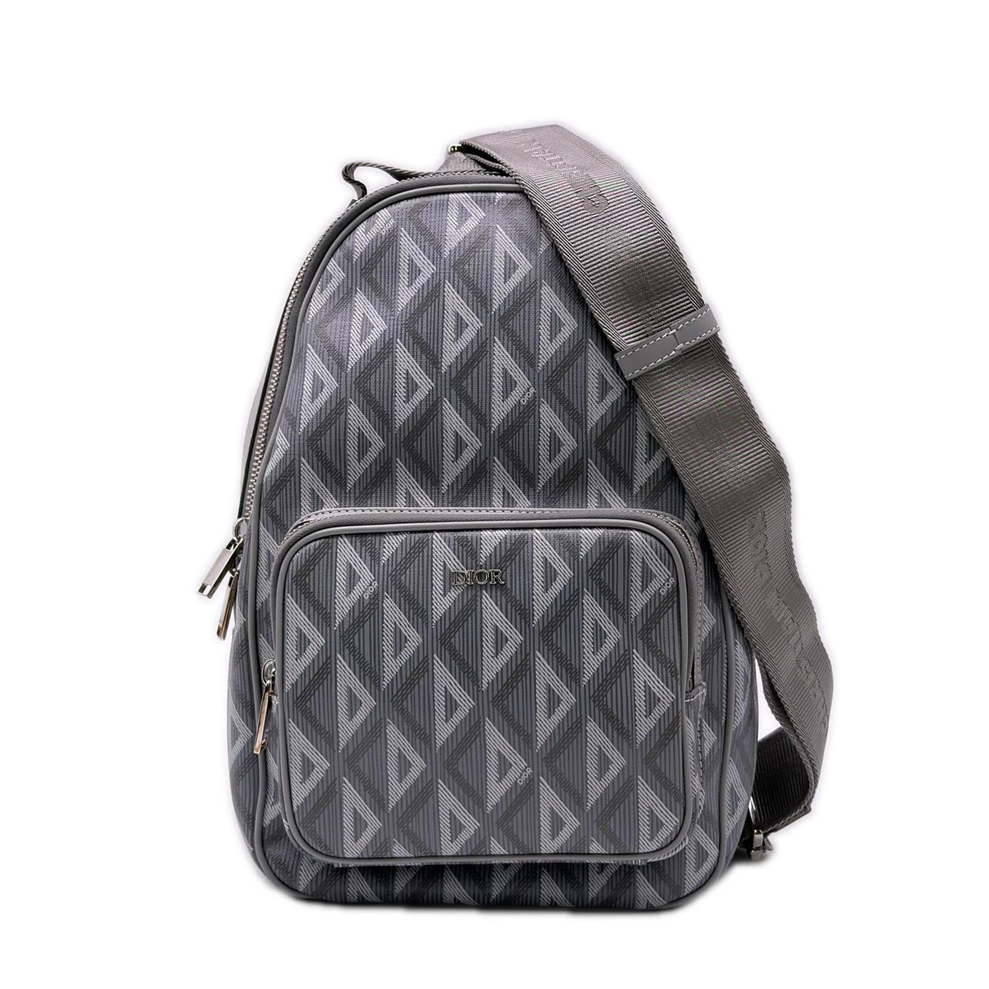 Christian Dior Gray Coated Canvas Leather Sling Bag (Pre-Owned)