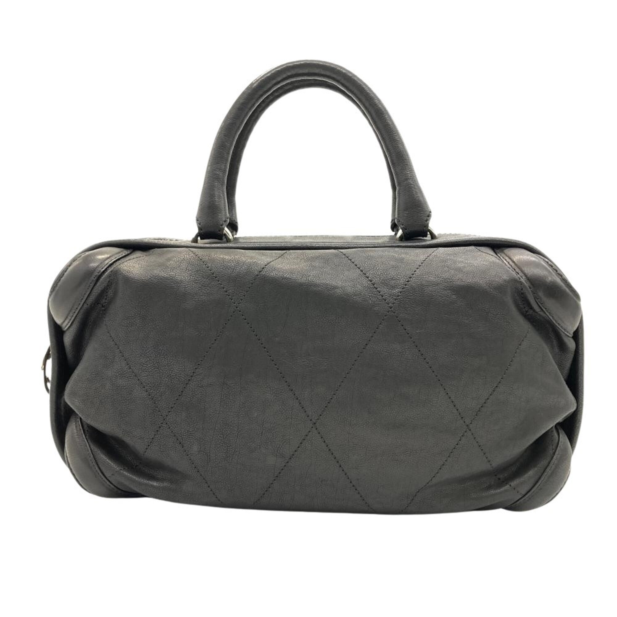 Chanel Black Leather Boston Bag Handbag (Pre-Owned)