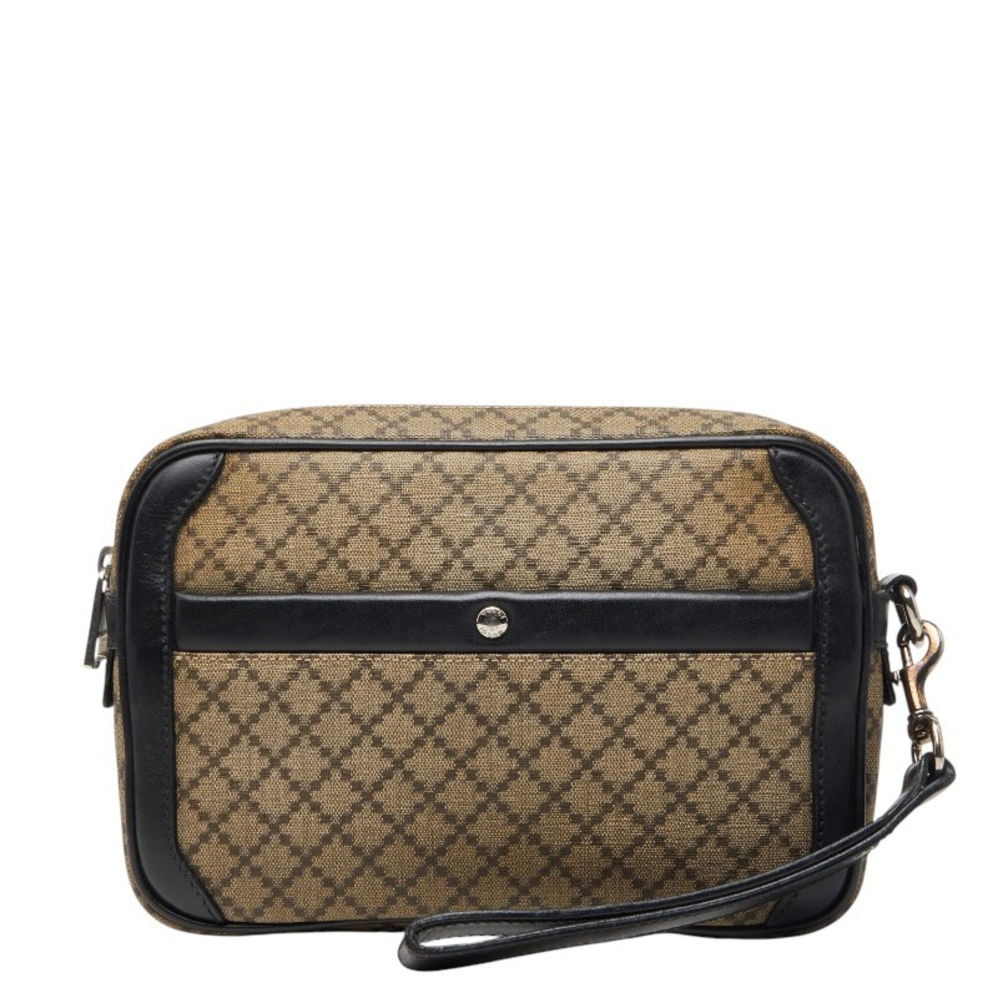 Gucci Diamante Beige Black Pvc Leather Clutch Bag (Pre-Owned)