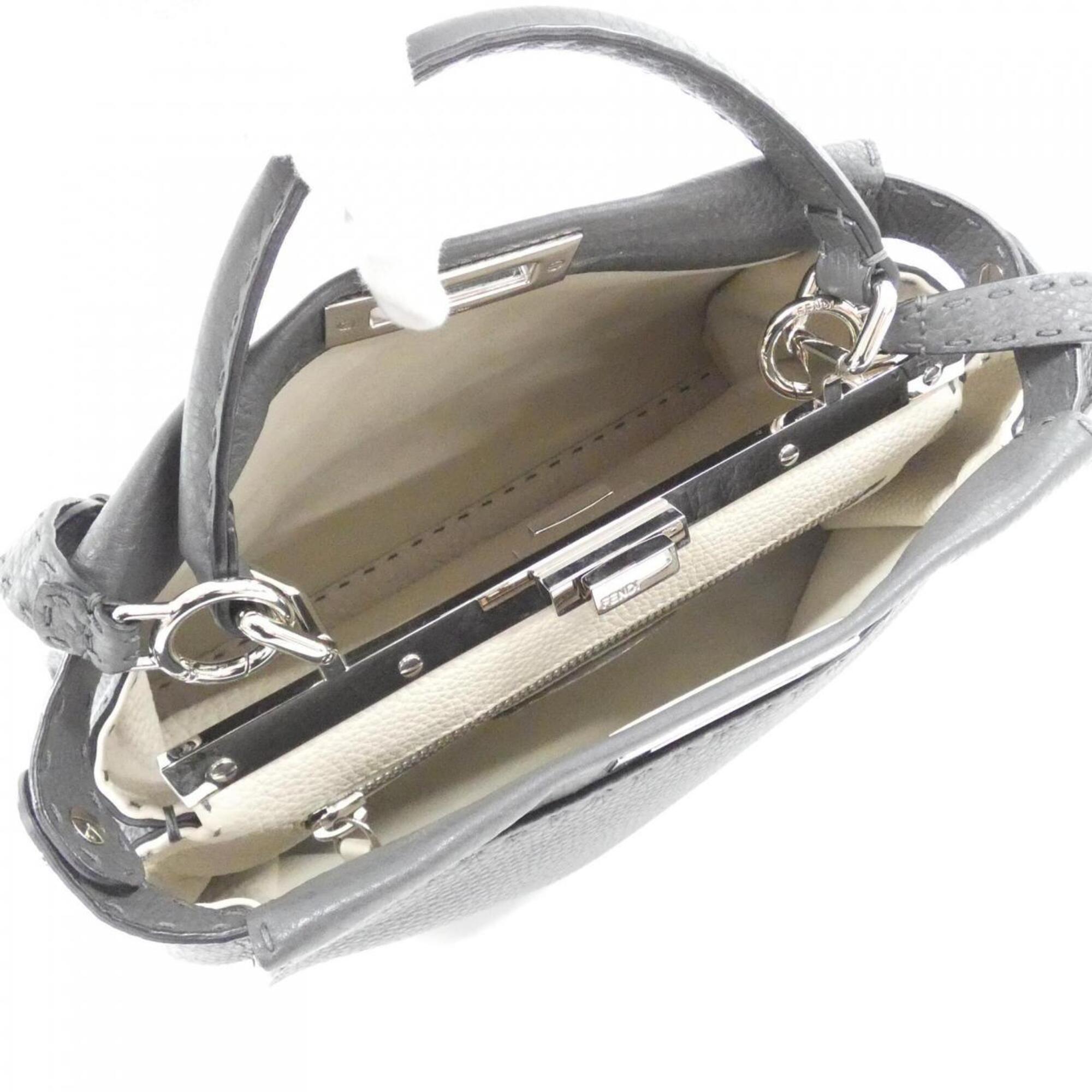 Fendi Dark Gray Gray Leather Handbag (Pre-Owned)