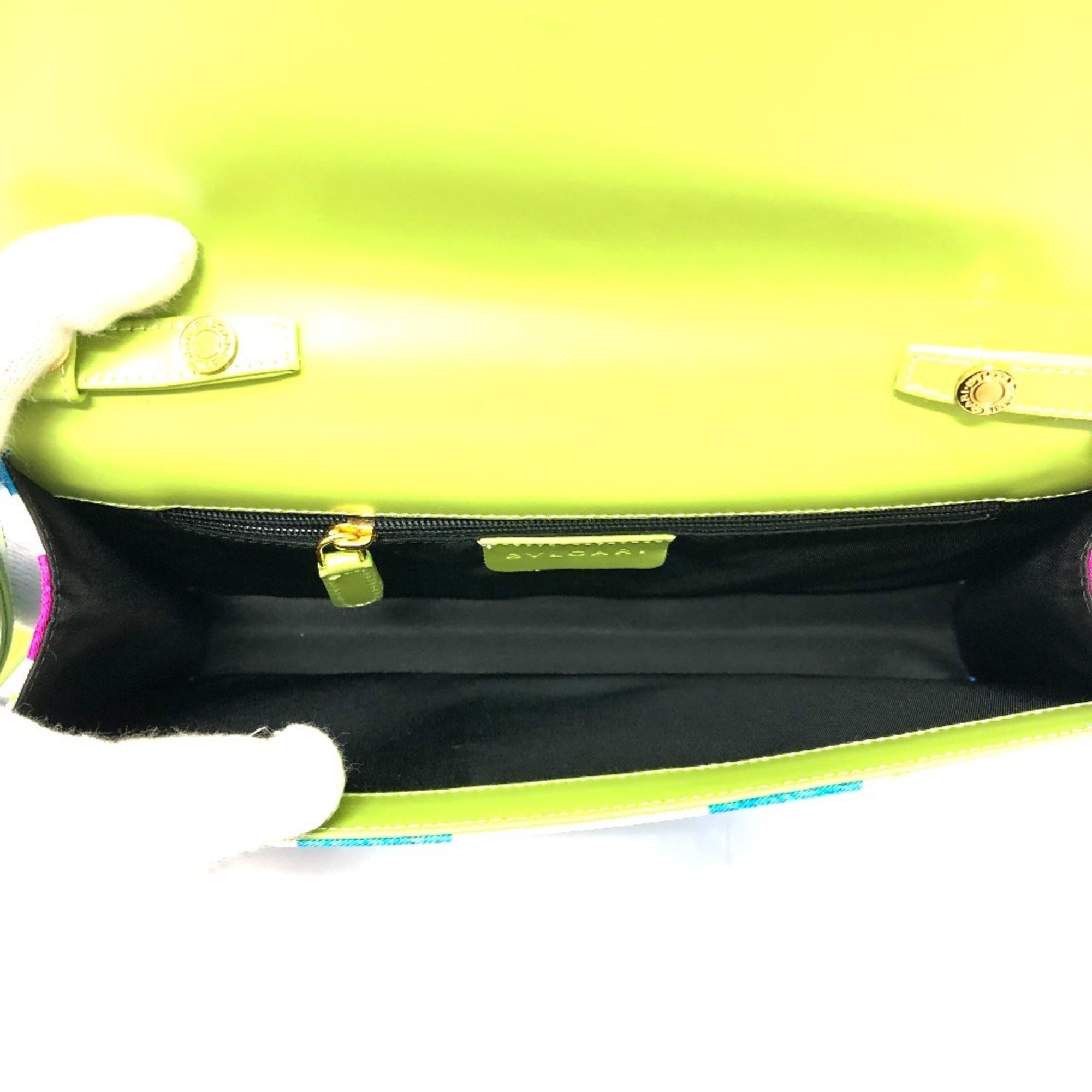 Bvlgari Blue Light Green Leather Nylon Clutch Bag Shoulder Bag (Pre-Owned)