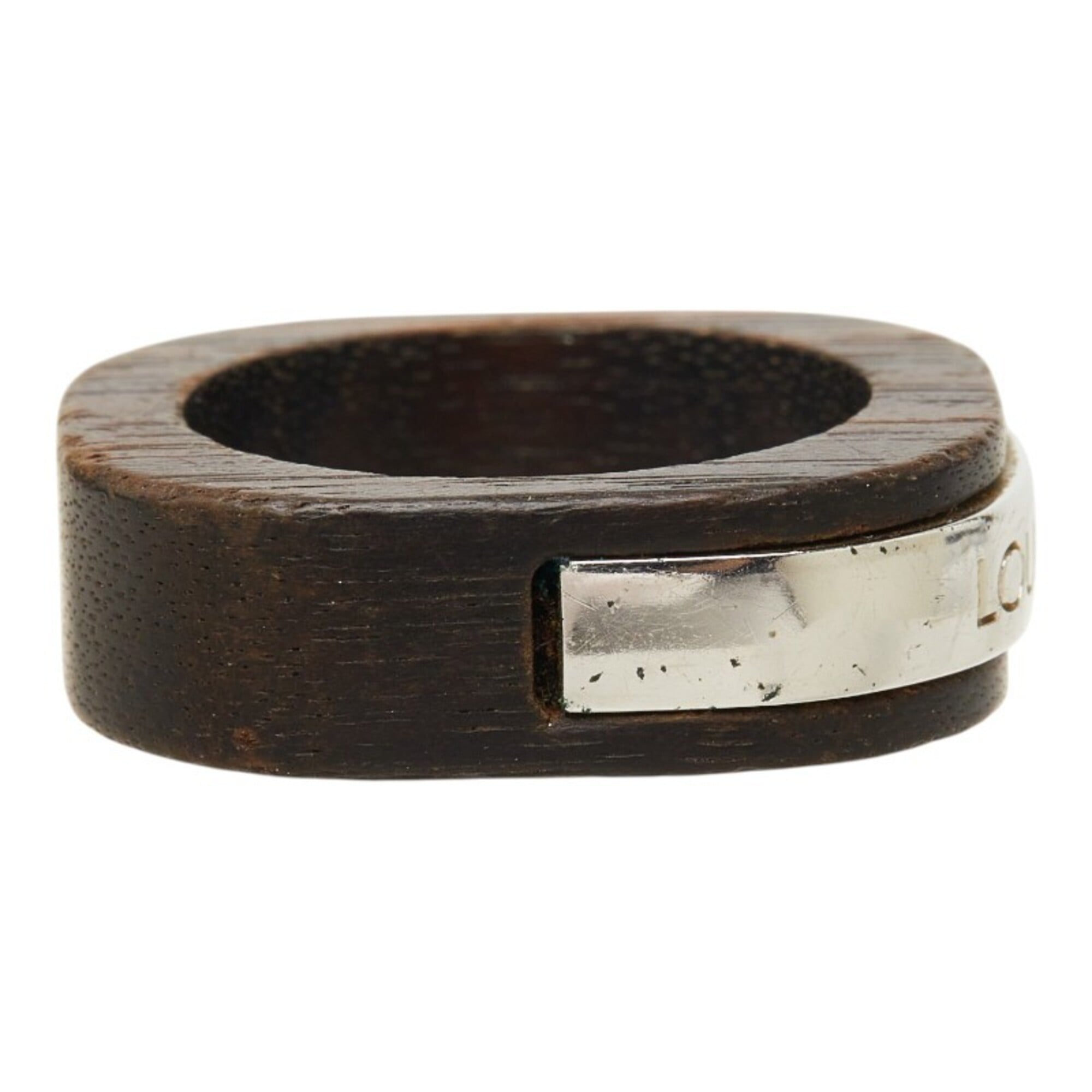 Louis Vuitton Silver Brown Metal Wood Band Ring (Pre-Owned)