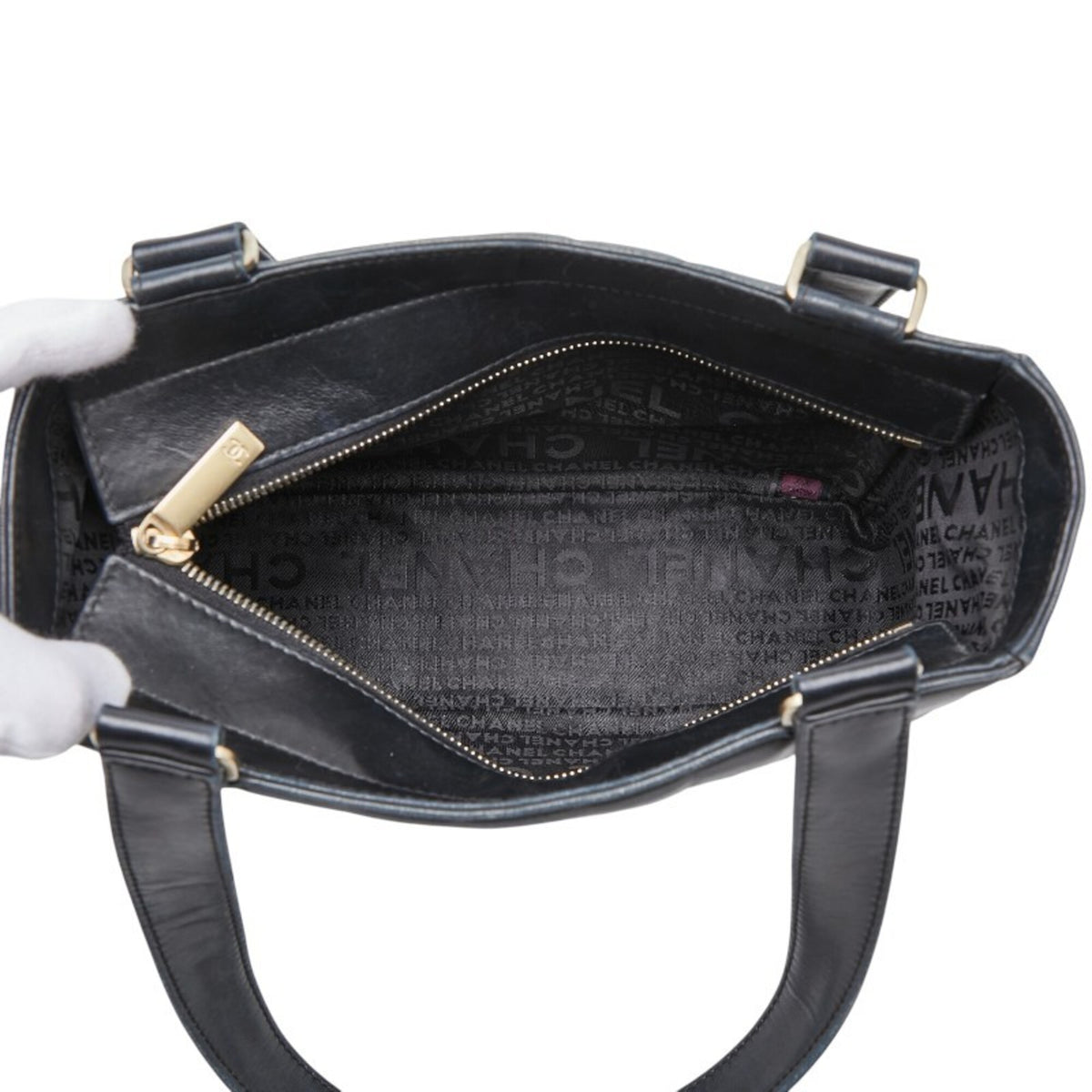 Chanel Black Leather Shoulder Bag Tote Bag (Pre-Owned)
