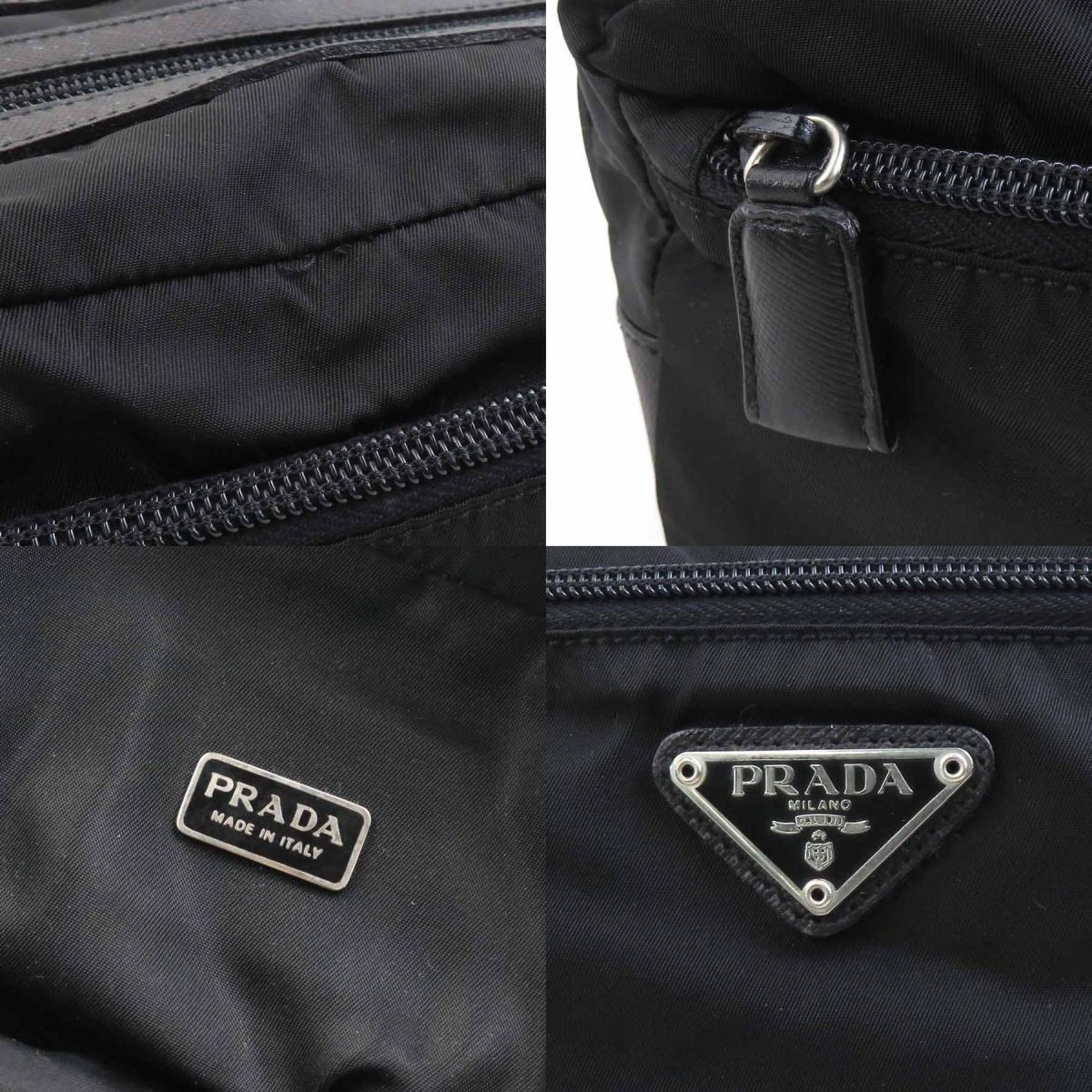 Prada Black Nylon Leather Clutch Bag Pouch (Pre-Owned)