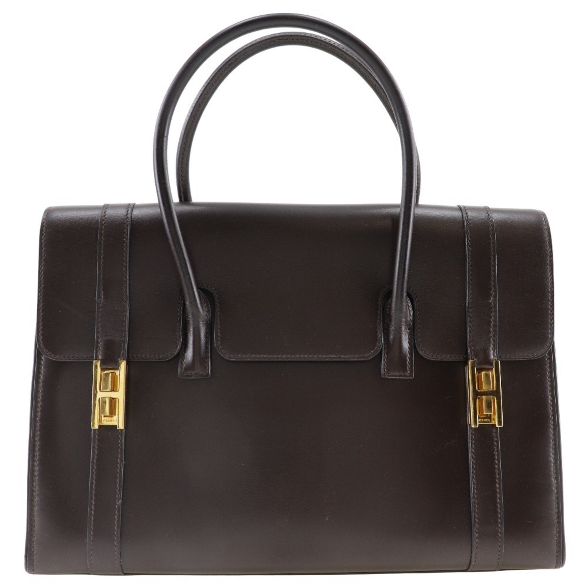 Hermes Drag Brown Box Calf Leather Handbag (Pre-Owned)