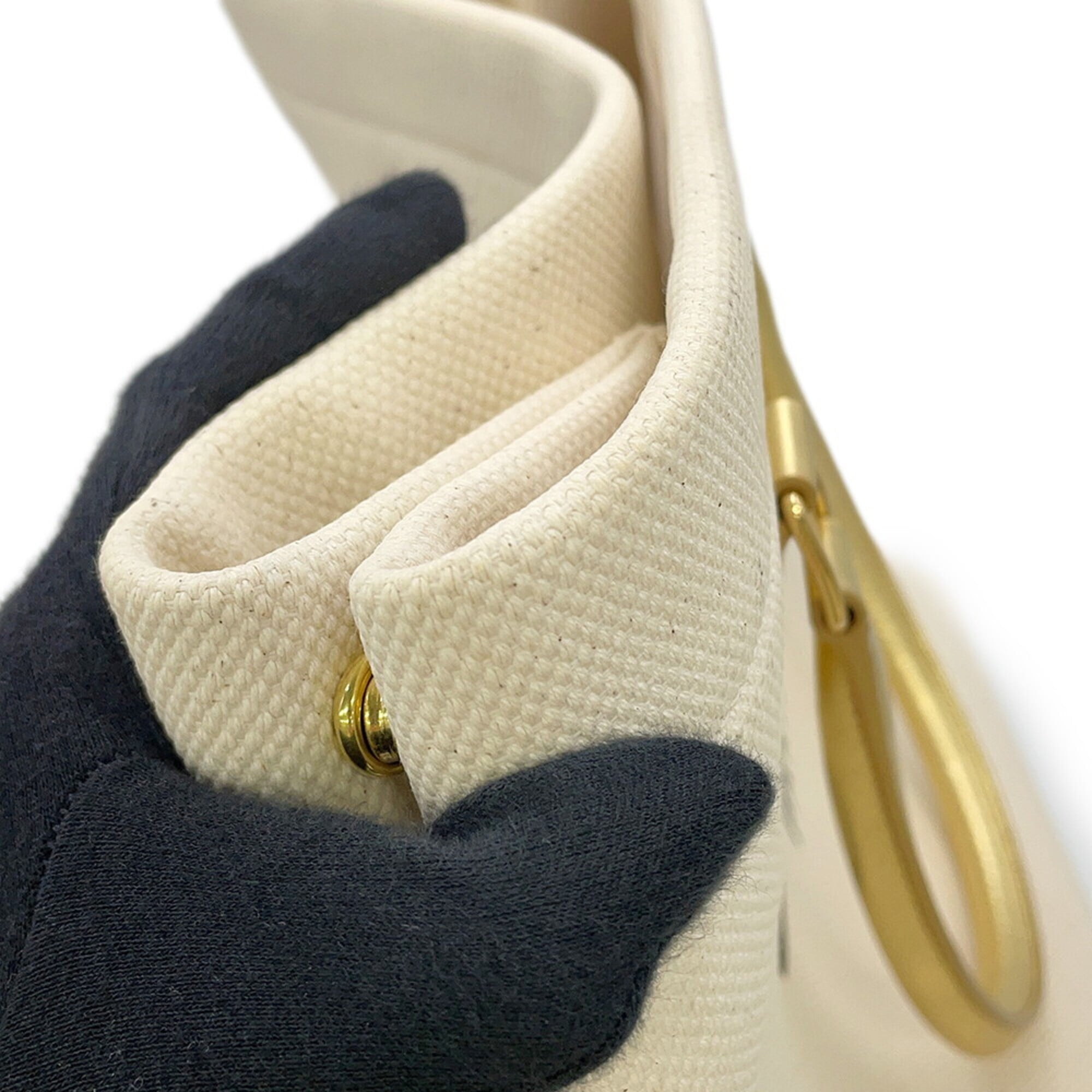 Celine Ivory Leather Canvas Handbag Tote Bag (Pre-Owned)