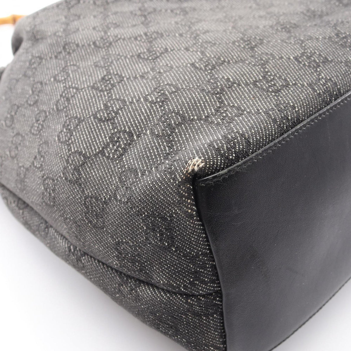 Gucci Navy Canvas Leather Handbag Shoulder Bag (Pre-Owned)