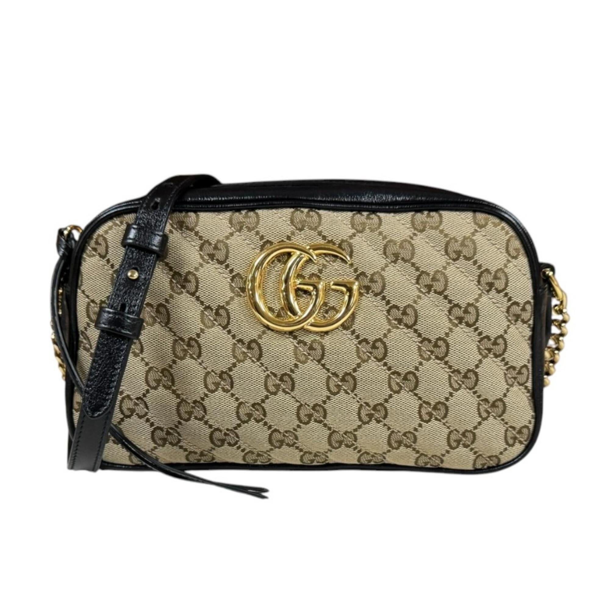 Gucci Beige Black Gg Canvas Shoulder Bag (Pre-Owned)