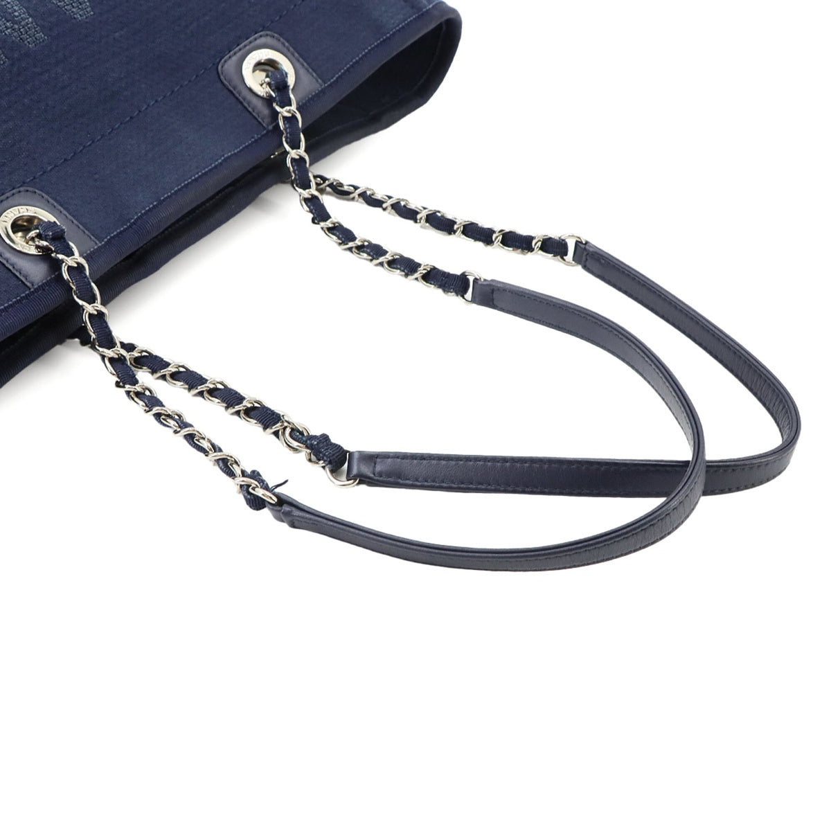 Chanel Navy Canvas Leather Handbag Tote Bag (Pre-Owned)