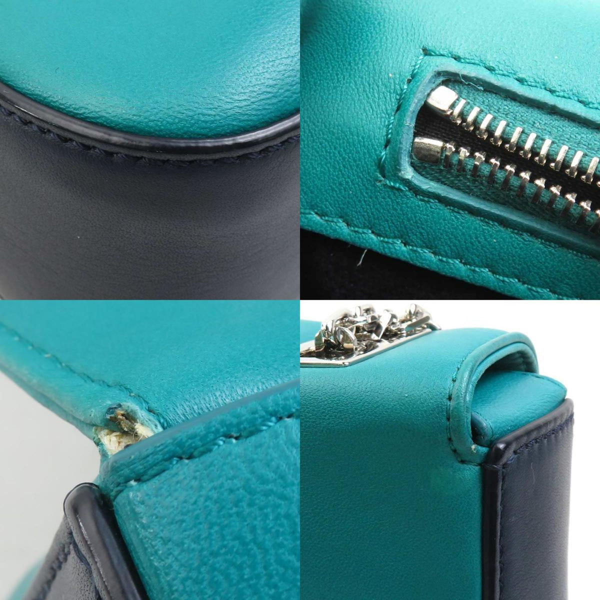 Fendi Green Navy Leather Shoulder Bag (Pre-Owned)