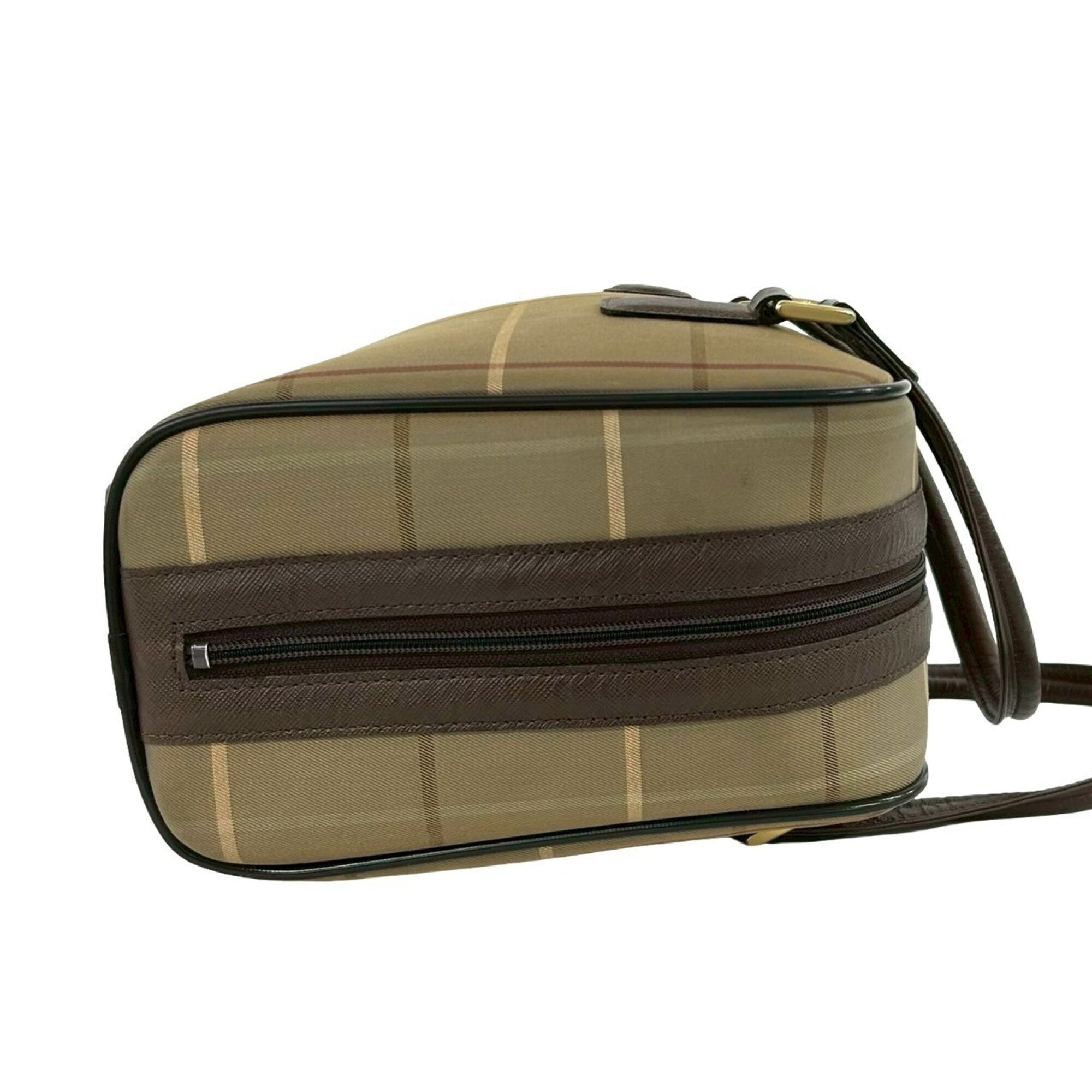 Burberry Brown Khaki Canvas Leather Boston Bag Handbag (Pre-Owned)