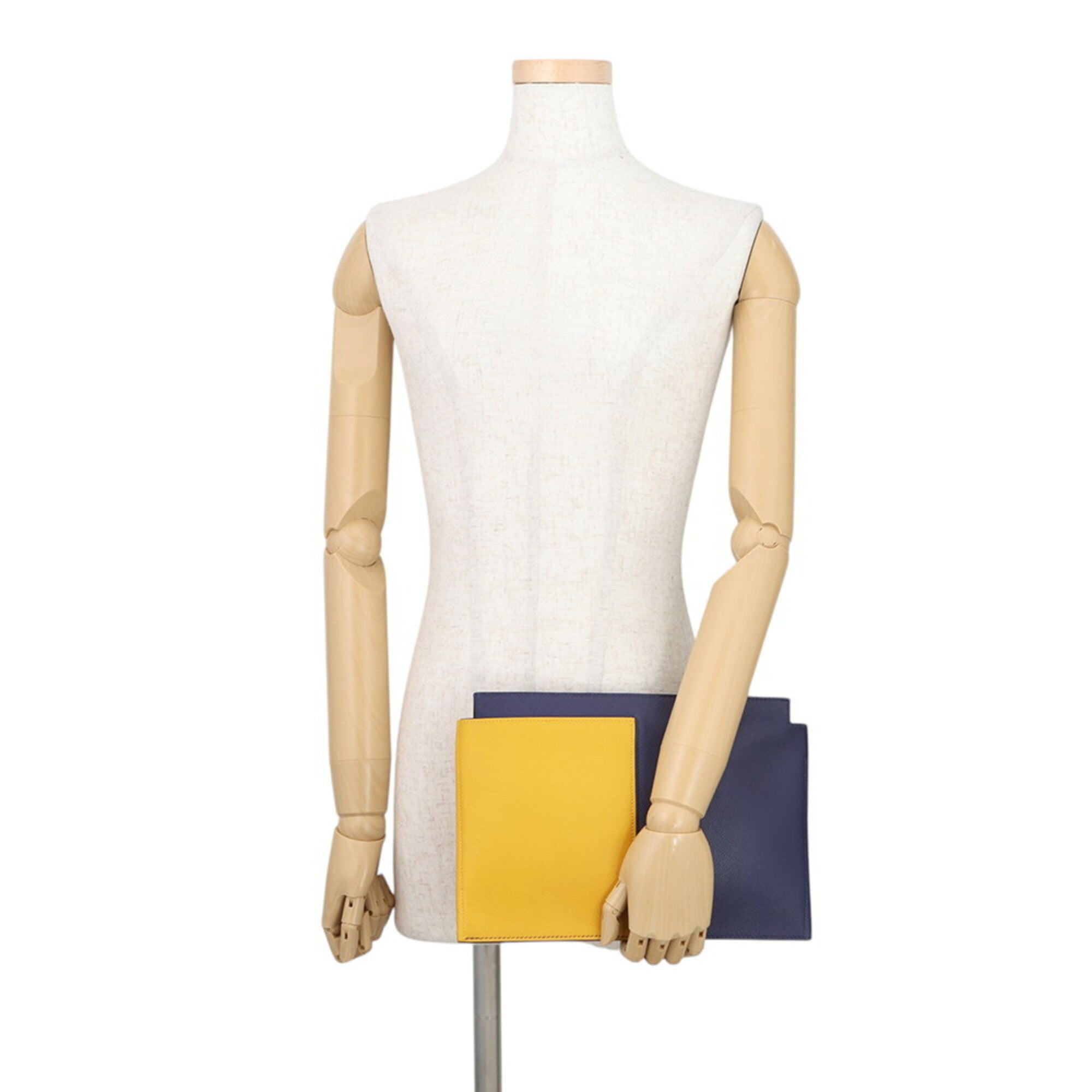 Hermes Kara Black Blue Jaune Box Calf Leather Clutch Bag Handbag (Pre-Owned)