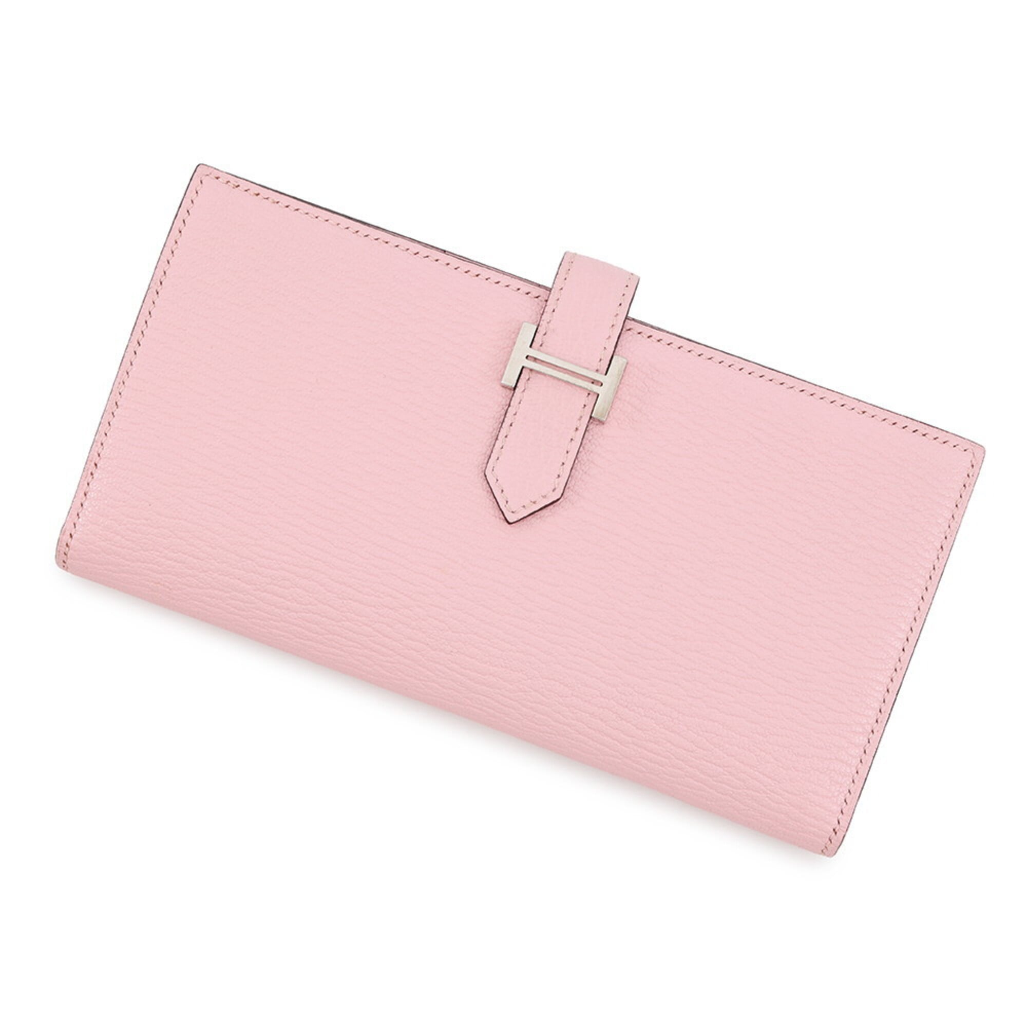 Hermes Rose Sakura Chevre Myzore Leather Long Wallet (Bi-Fold) (Pre-Owned)