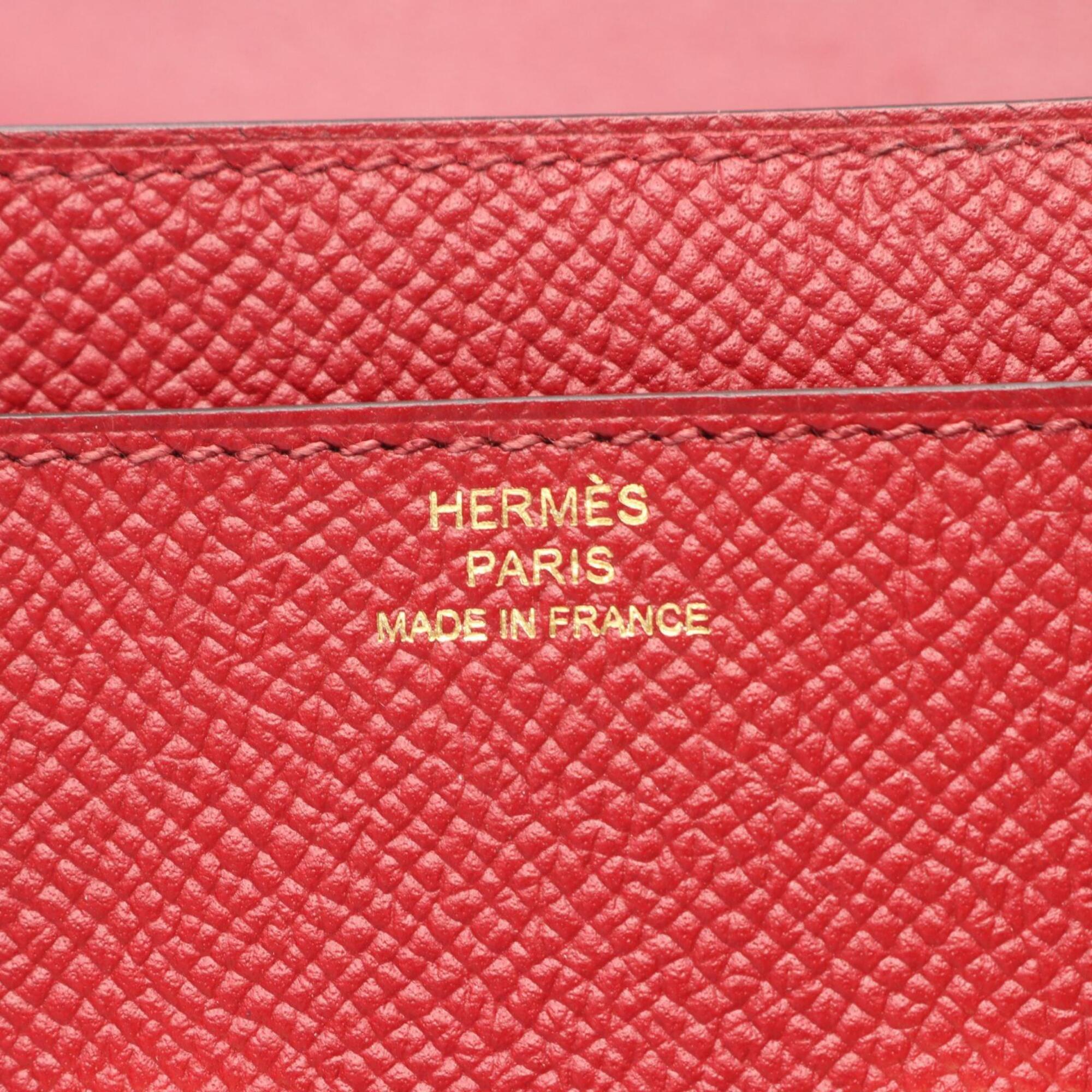 Hermes Red Color Leather Long Wallet (Bi-Fold) (Pre-Owned)