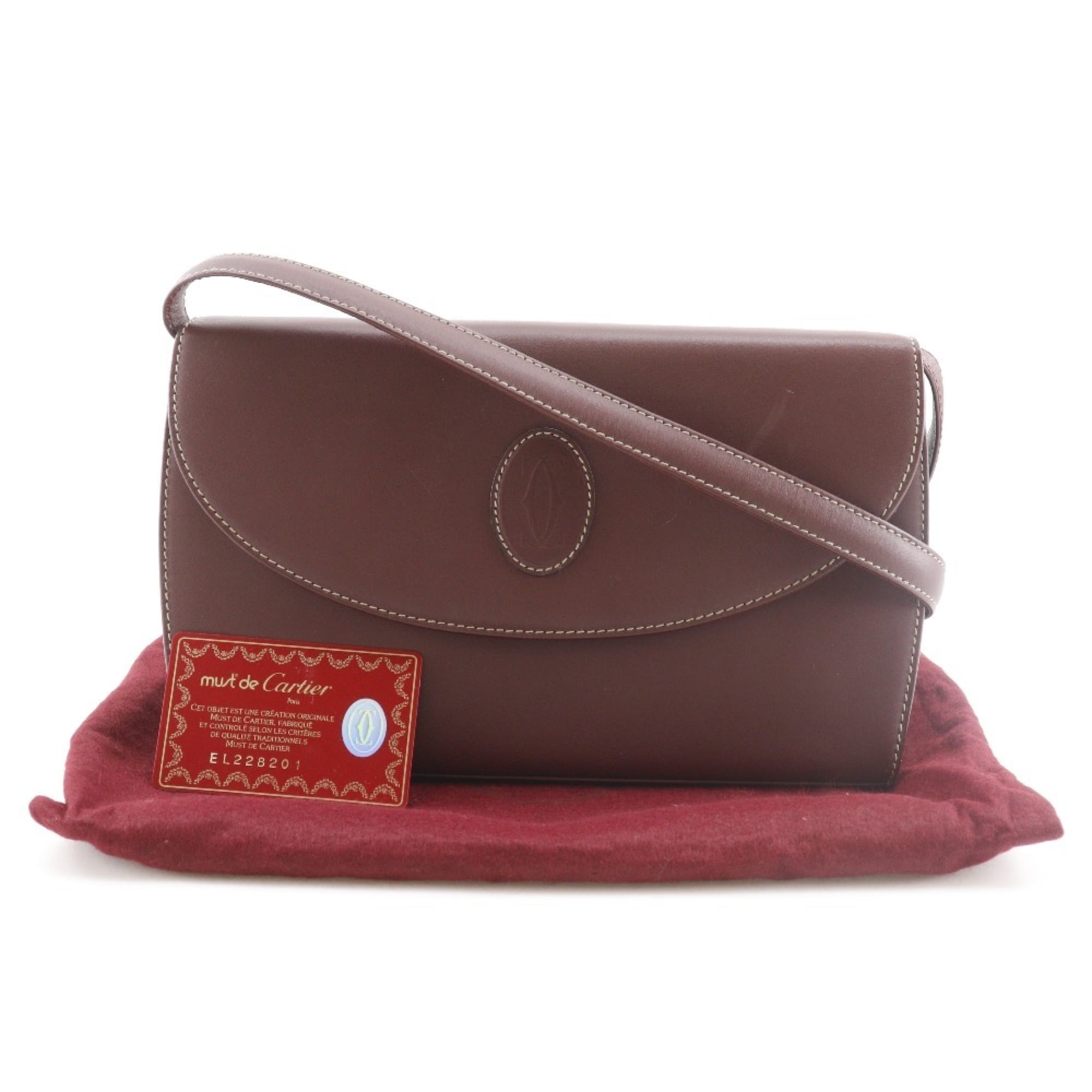 Cartier Bordeaux Red Color Wine Red Leather Shoulder Bag (Pre-Owned)