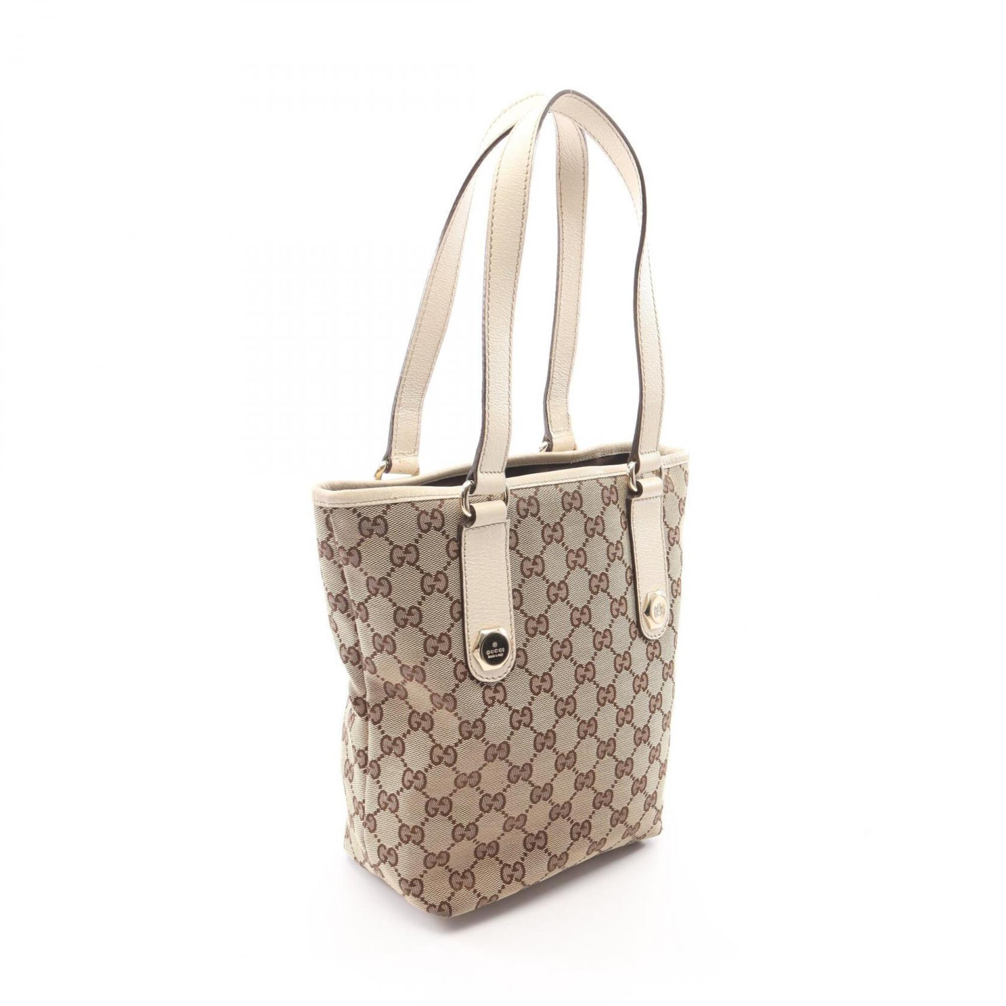 Gucci Beige Ivory Gg Canvas Leather Handbag Tote Bag (Pre-Owned)