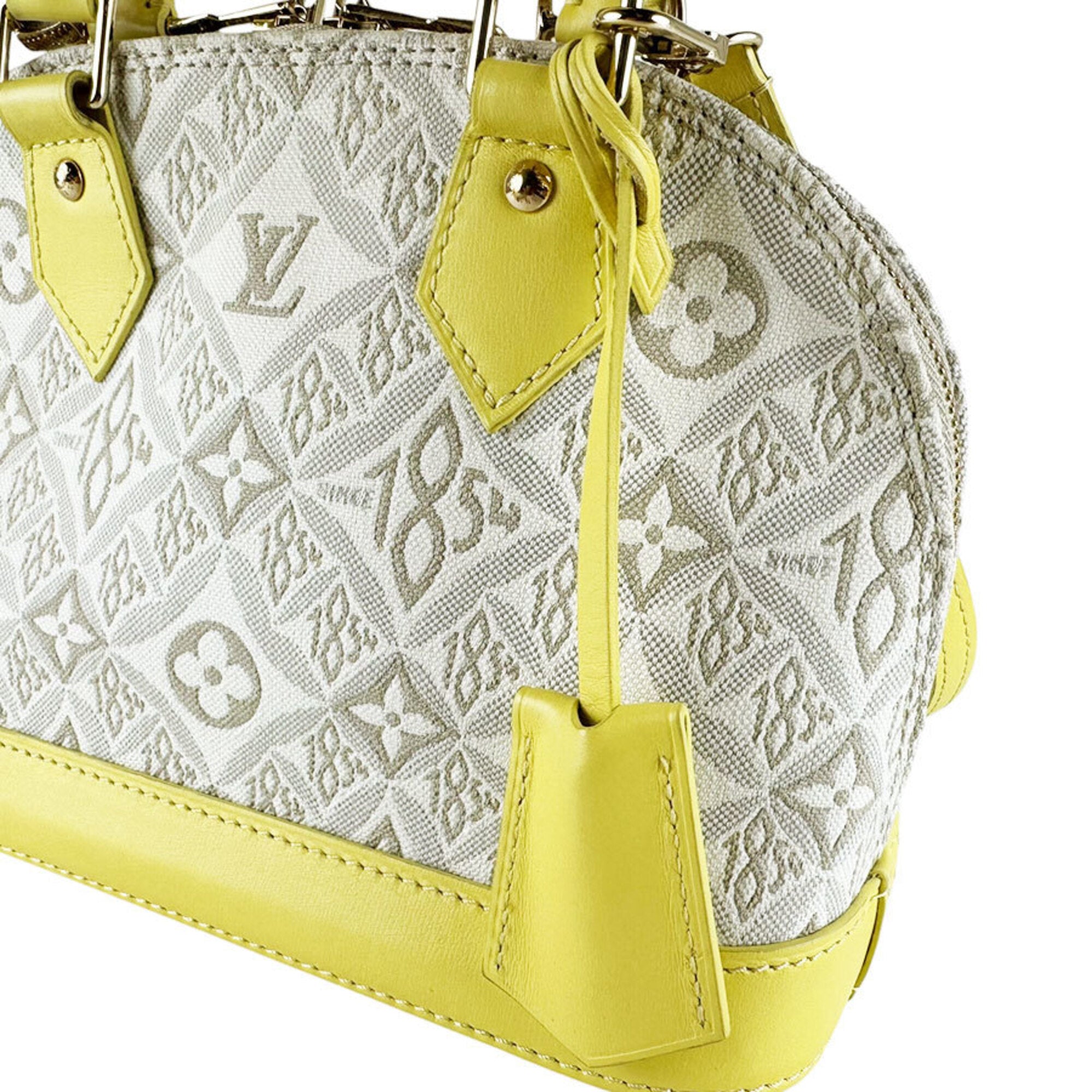 Louis Vuitton Grayish Yellow Canvas Leather Handbag Shoulder Bag (Pre-Owned)