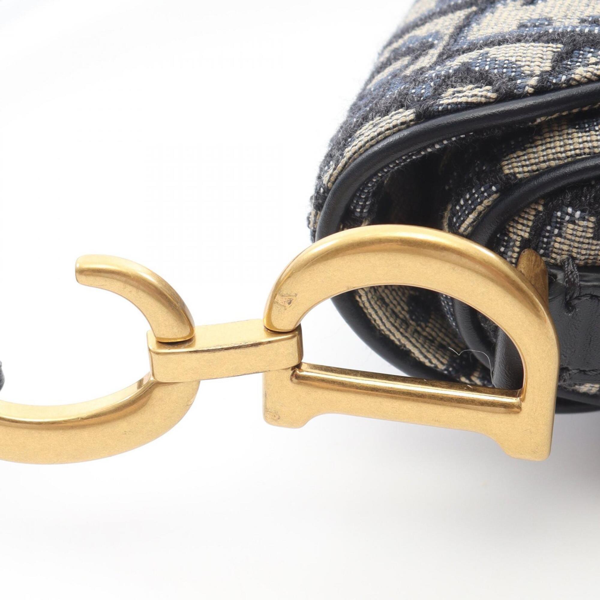 Christian Dior Beige Navy Canvas Leather Handbag Saddle Bag (Pre-Owned)
