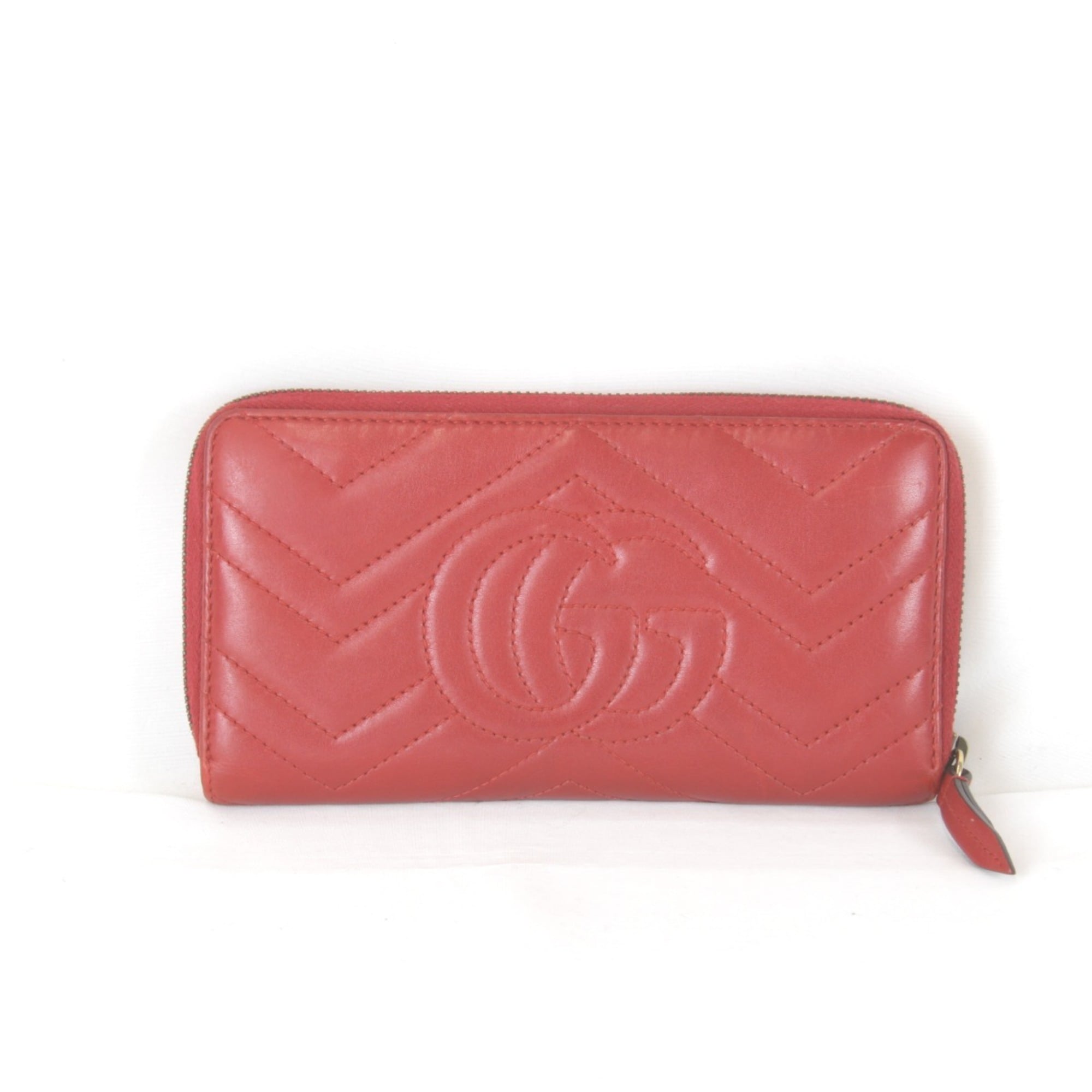 Gucci Red Color White Leather Long Wallet (Bi-Fold) (Pre-Owned)