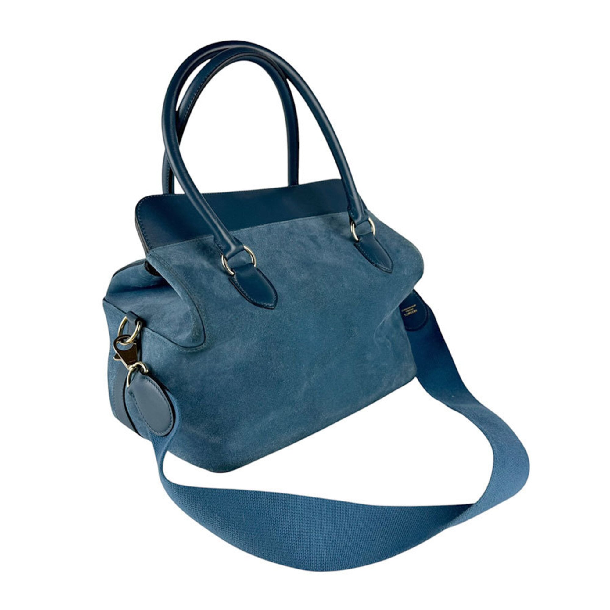 Hermes Blue Swift Leather Handbag Shoulder Bag (Pre-Owned)