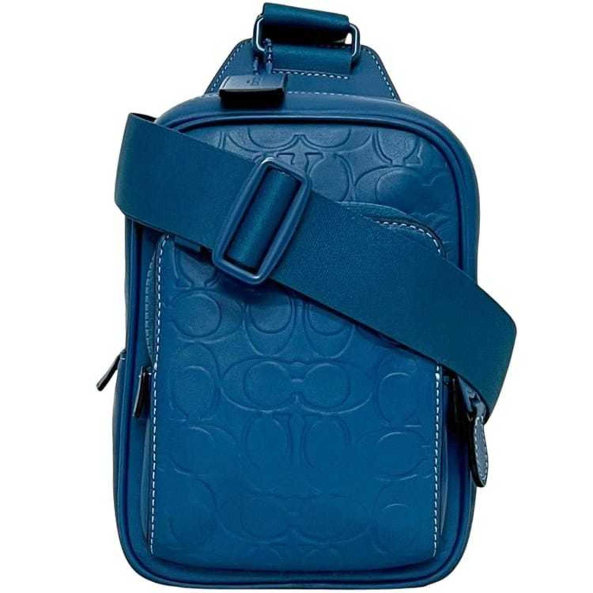 Coach Signature Blue Leather Shoulder Bag Sling Bag (Pre-Owned)