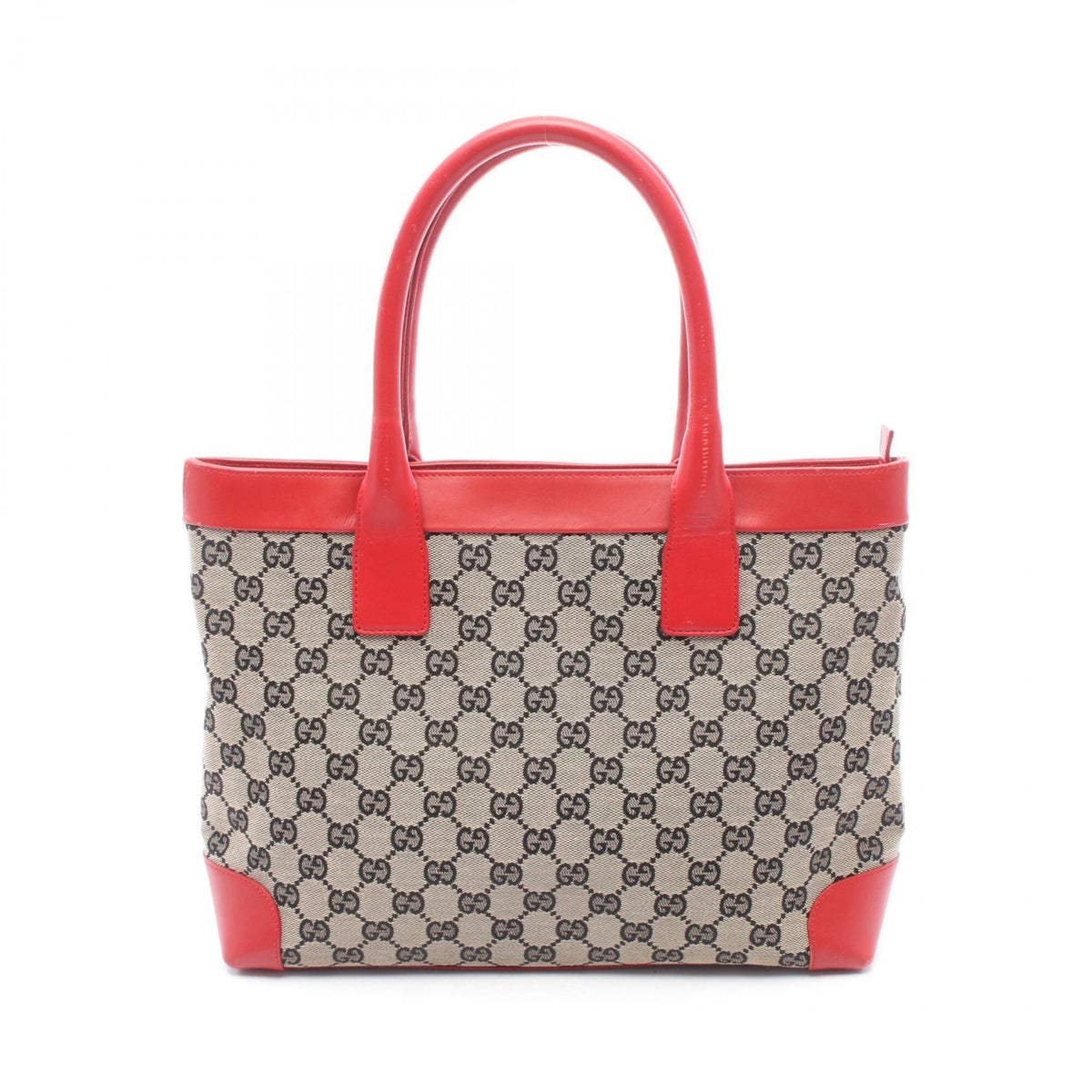 Gucci Beige Black Red Color Canvas Leather Handbag Tote Bag (Pre-Owned)